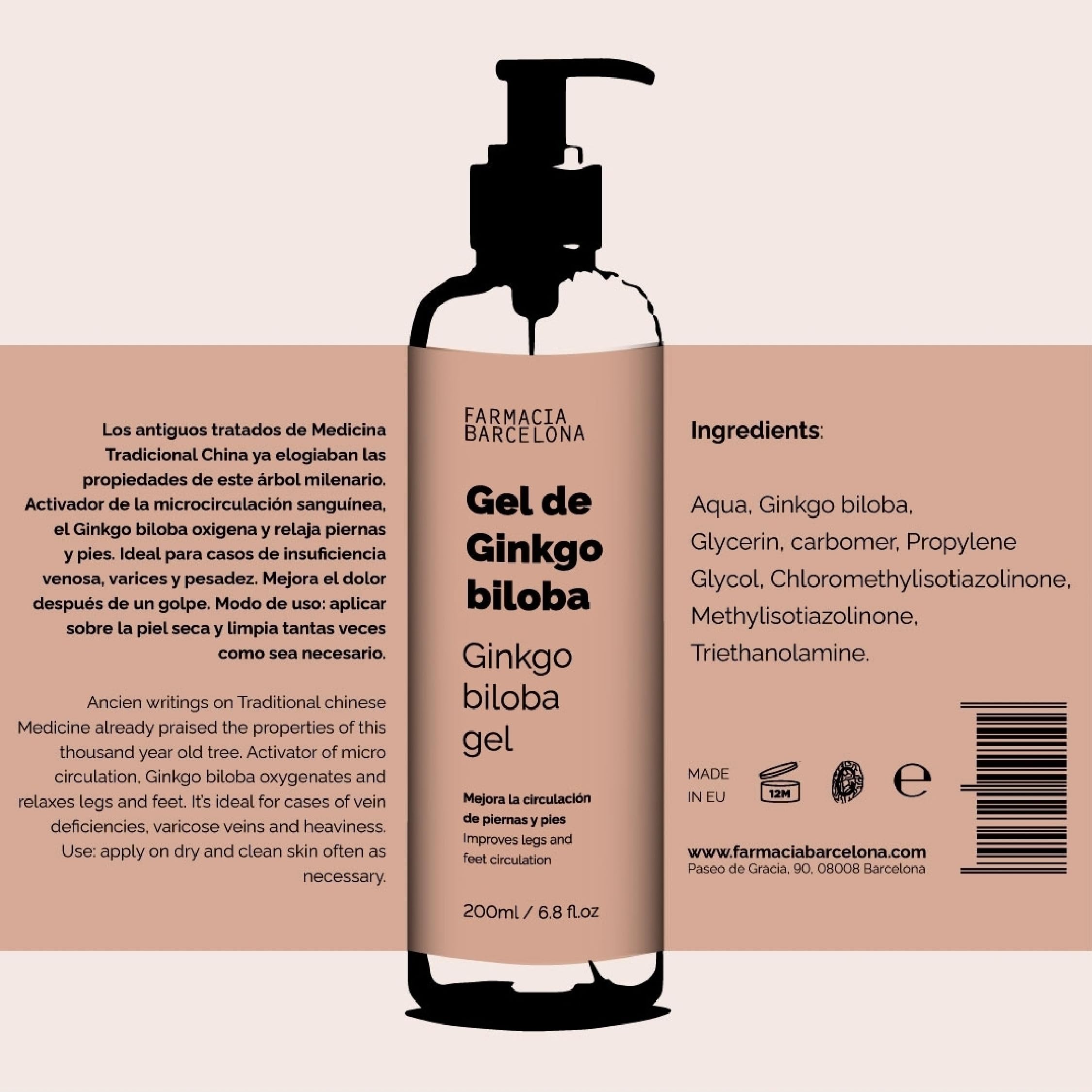 Gel de Ginkgo Biloba - Gel Frio Piernas Cansadas - Favorece la Circulación - Ideal para Varices y Pesadez de Piernas - Piernas Cansadas - Efecto Tonificante - 200 ml