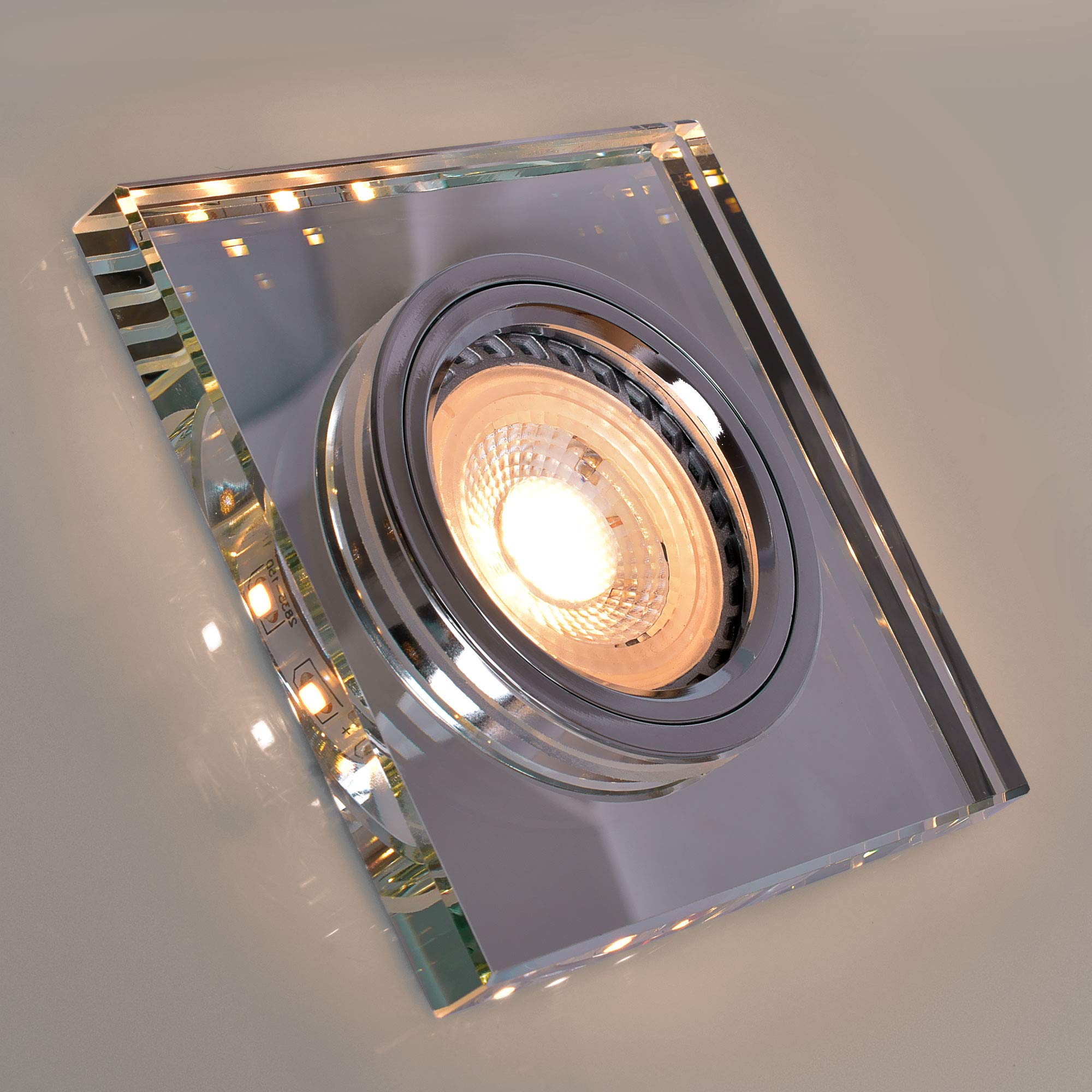 Maxkomfort 10x Glas Einbaustrahler mit LED Ring + GU10 Fassung ECKIG Einbauspot Einbauleuchte Rahmen Rostfrei Deckenspot Strahler Spot 4112