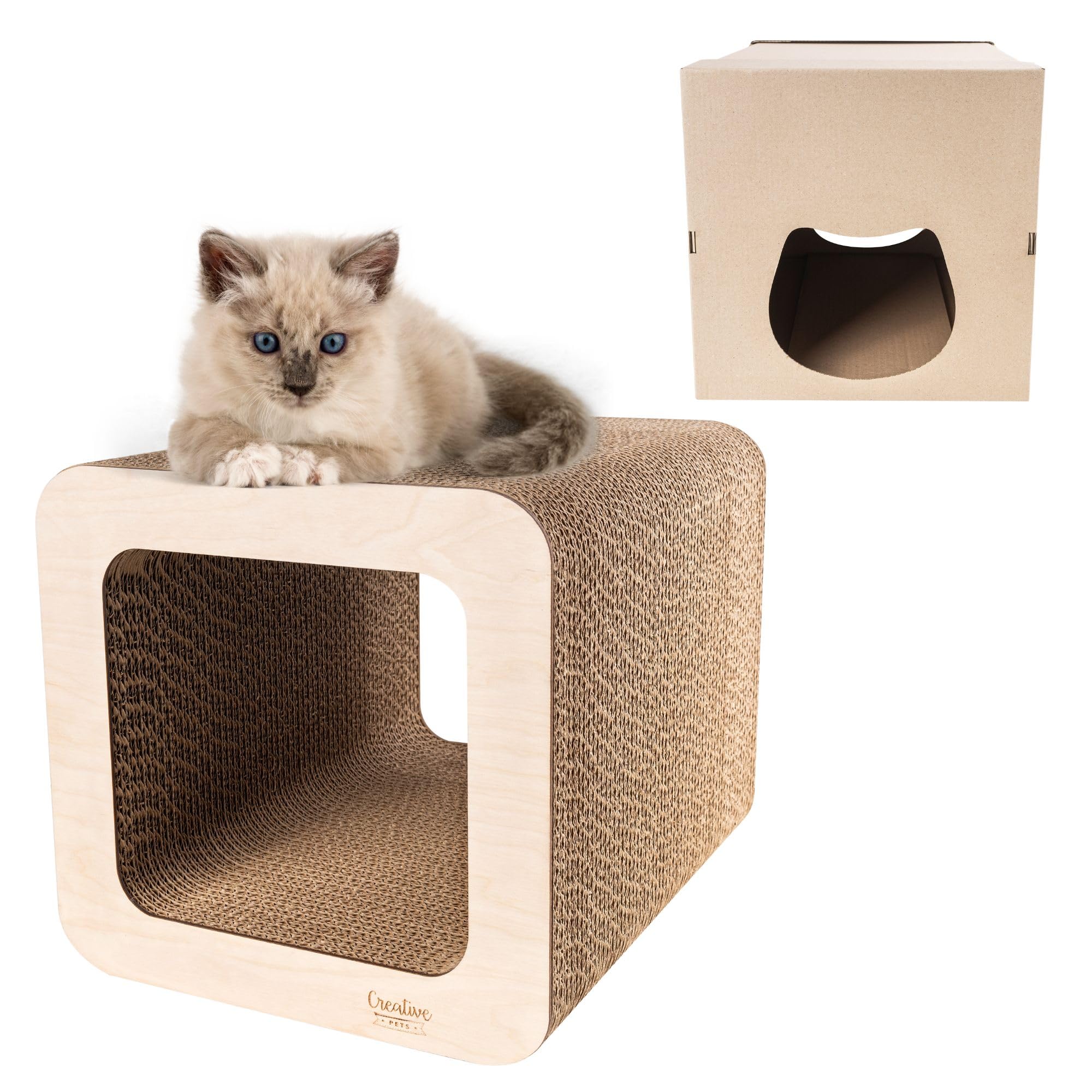 Griffoir pour Chat 37 x 30 x 30 cm + Maison en Carton | Grattoir Chat Renforcé avec du Contreplaqué | Grand Carton à Gratter pour Chats | Protège Vos Meubles