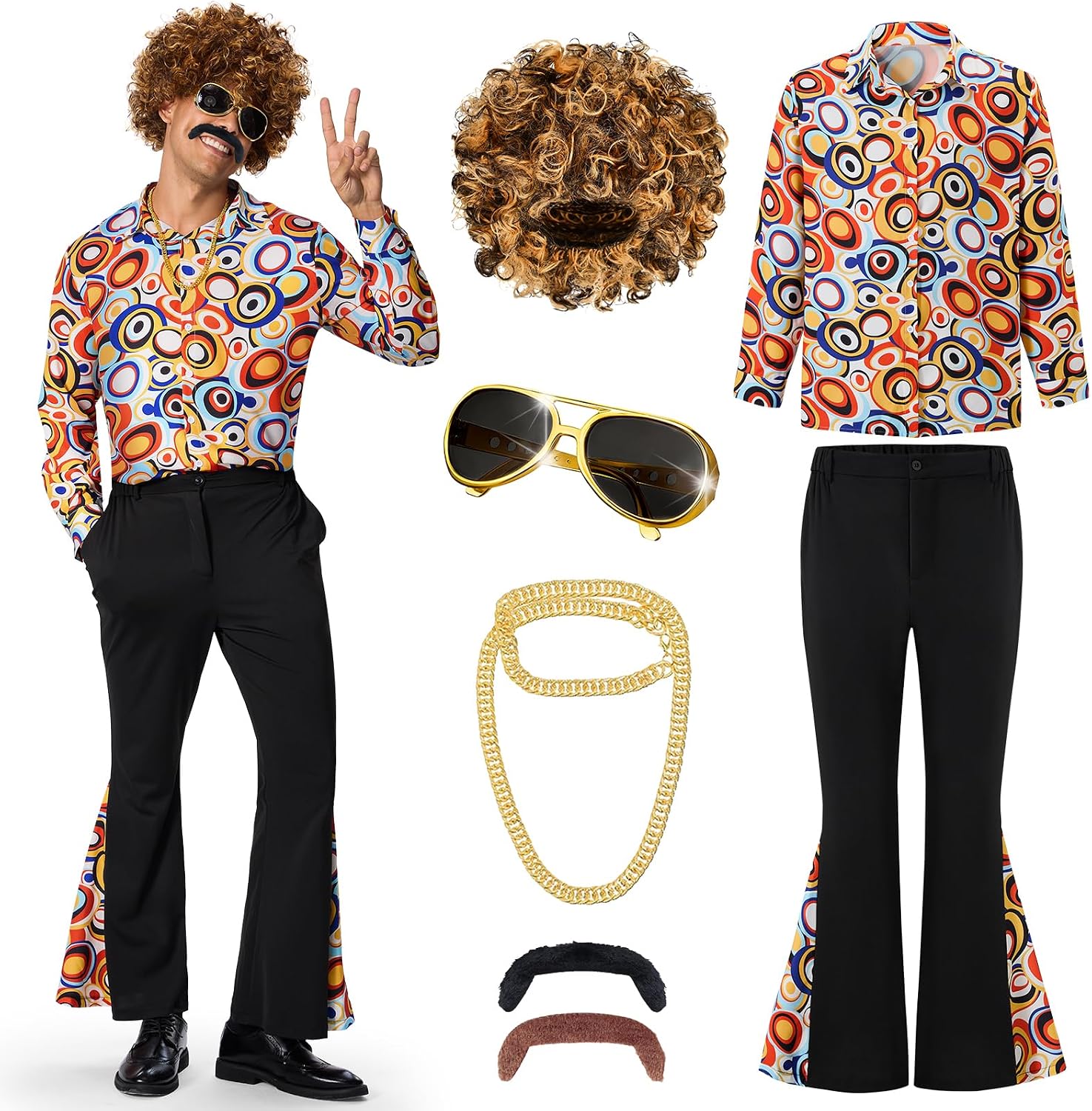 iZoeL Hippie Deguisement Années 80/70 Perruque Homme Costume Disco /Halloween/Carnaval Femmes iZoeL Hippie Deguisement Années 80/70 Perruque Homme Costume Disco /Halloween/Carnaval Femmes