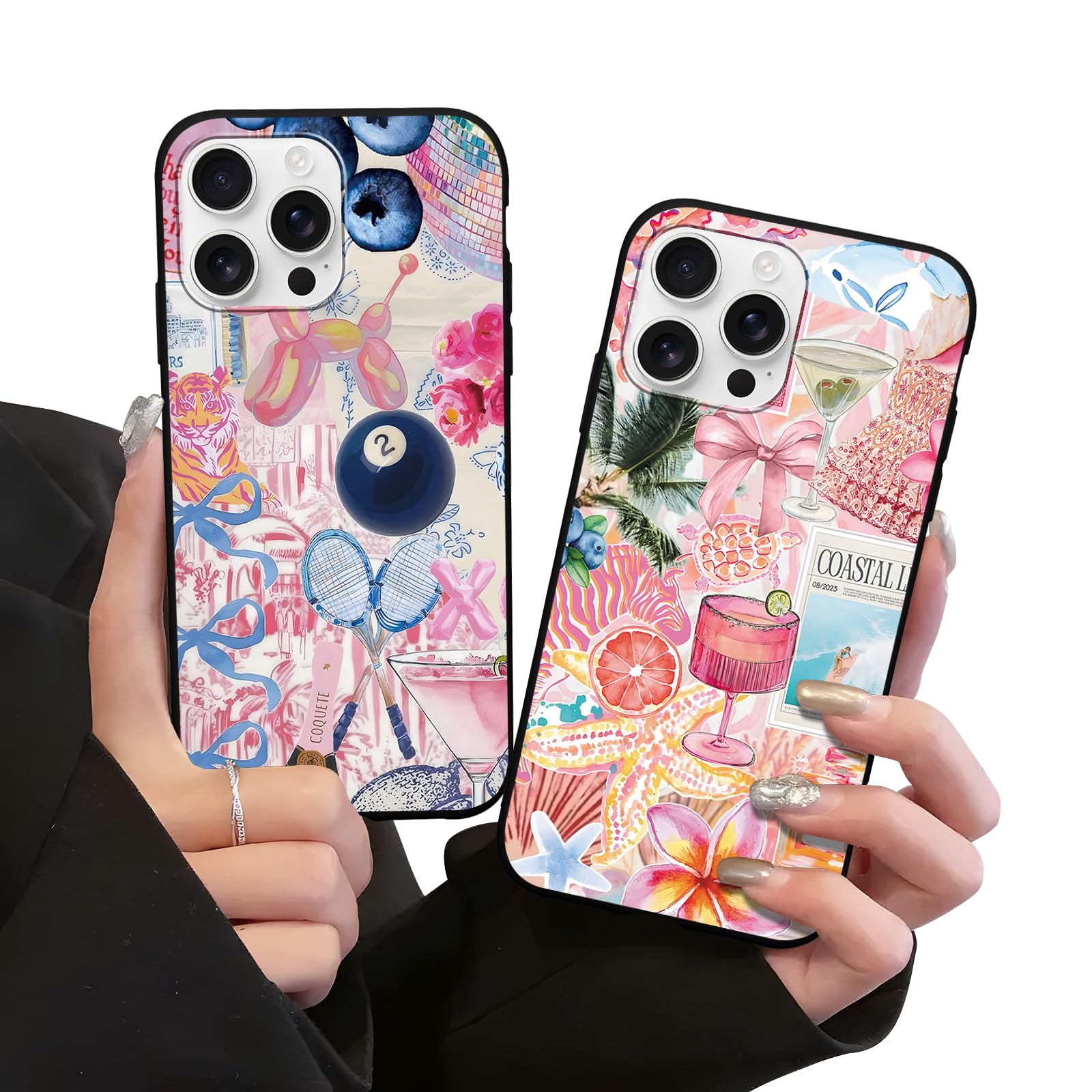 XINGFEN 2 Pack Preppy Pink Collage Phone Cases for iPhone 7 Plus/8 Plus Case Trending Collage Phone Case Shockproof Soft Silicone TPU Bumper Cover