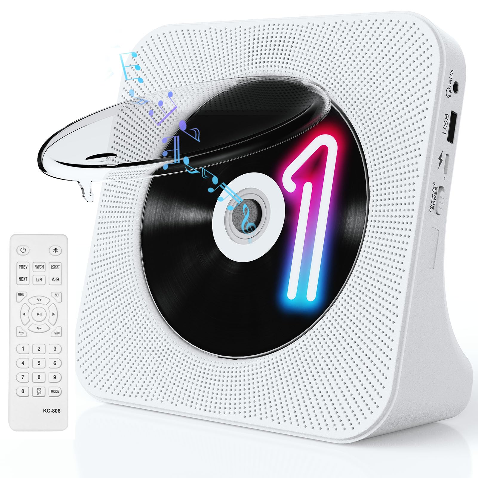 CD Player Tragbar Bluetooth 5.0 CD Spieler Tragbarer CD-Player mit Fernbedienung HiFi-Sound Lautsprecher Staubschutz LED-Bildschirm FM-Radio, unterstützt 3.5mm-AUX/USB/MP3, für Kinder Geschenk Zuhause
