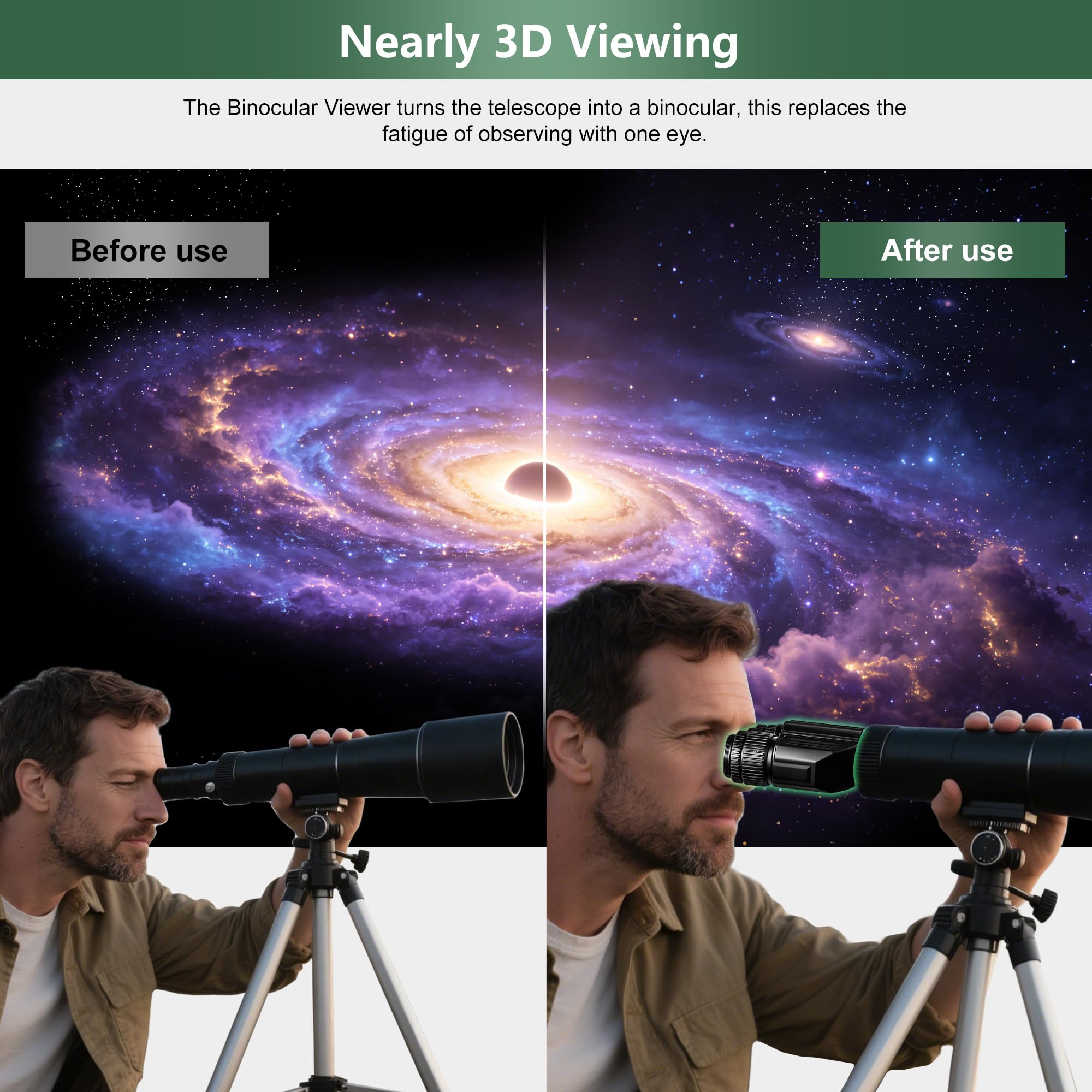 Alstar Stereo Bino Viewer mit Plössl-32 mm | Nahezu 3D-Viewing-Erlebnis, reduziert Ermüdung der Augen, passend für die meisten 3,2 cm Newton-, Refraktor-, SCT-Teleskope