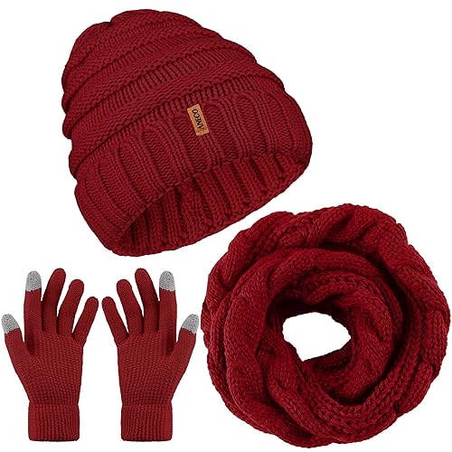 Aneco Winter Warm Knitted Scarf Beanie Hat and Gloves Set