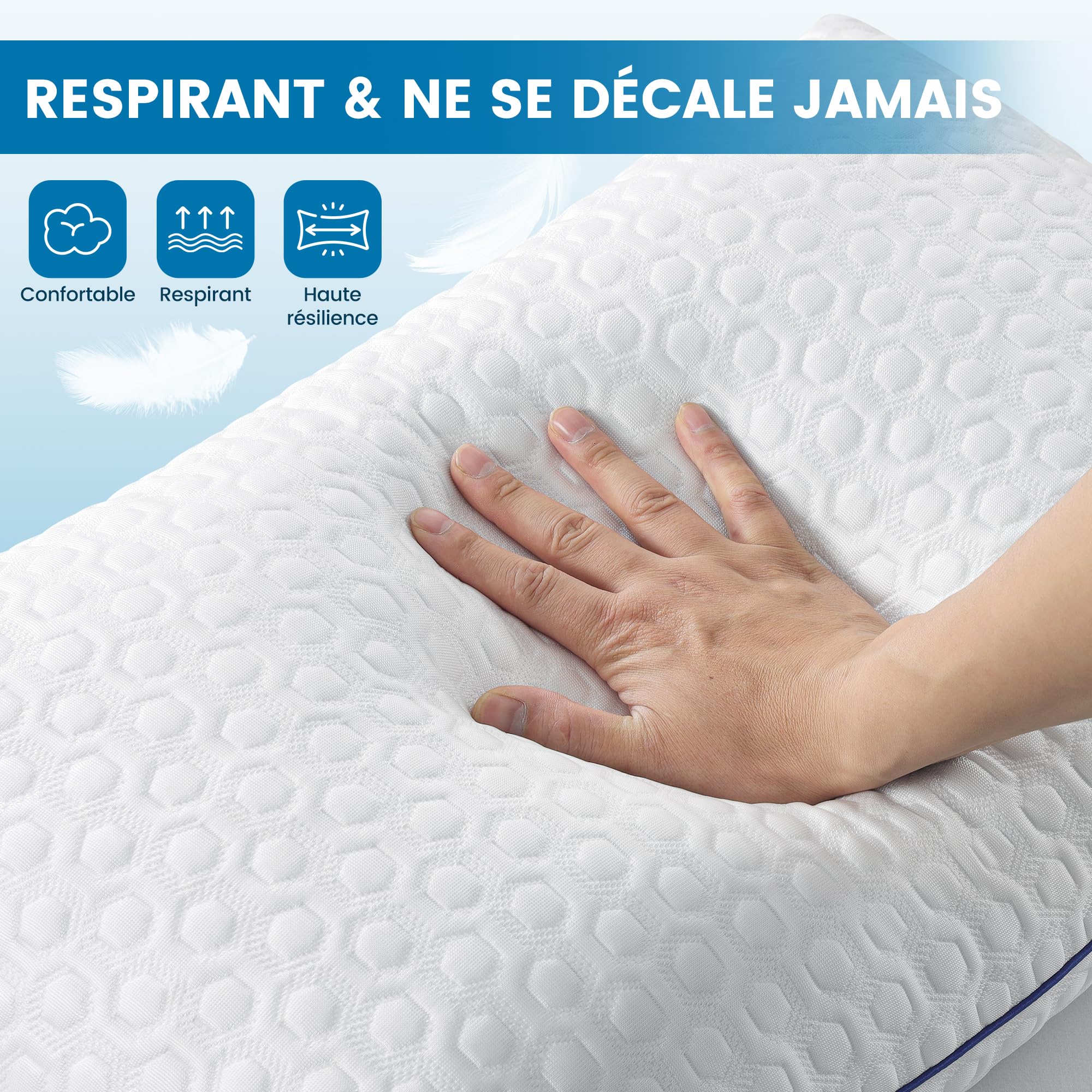 BedStory - Juego de 2 almohadas de memoria (40 x 60 cm) | Funda lavable de seda helada – Altura personalizable – Hipoalergénica – Firme y adaptable – Ergonómica Cervical