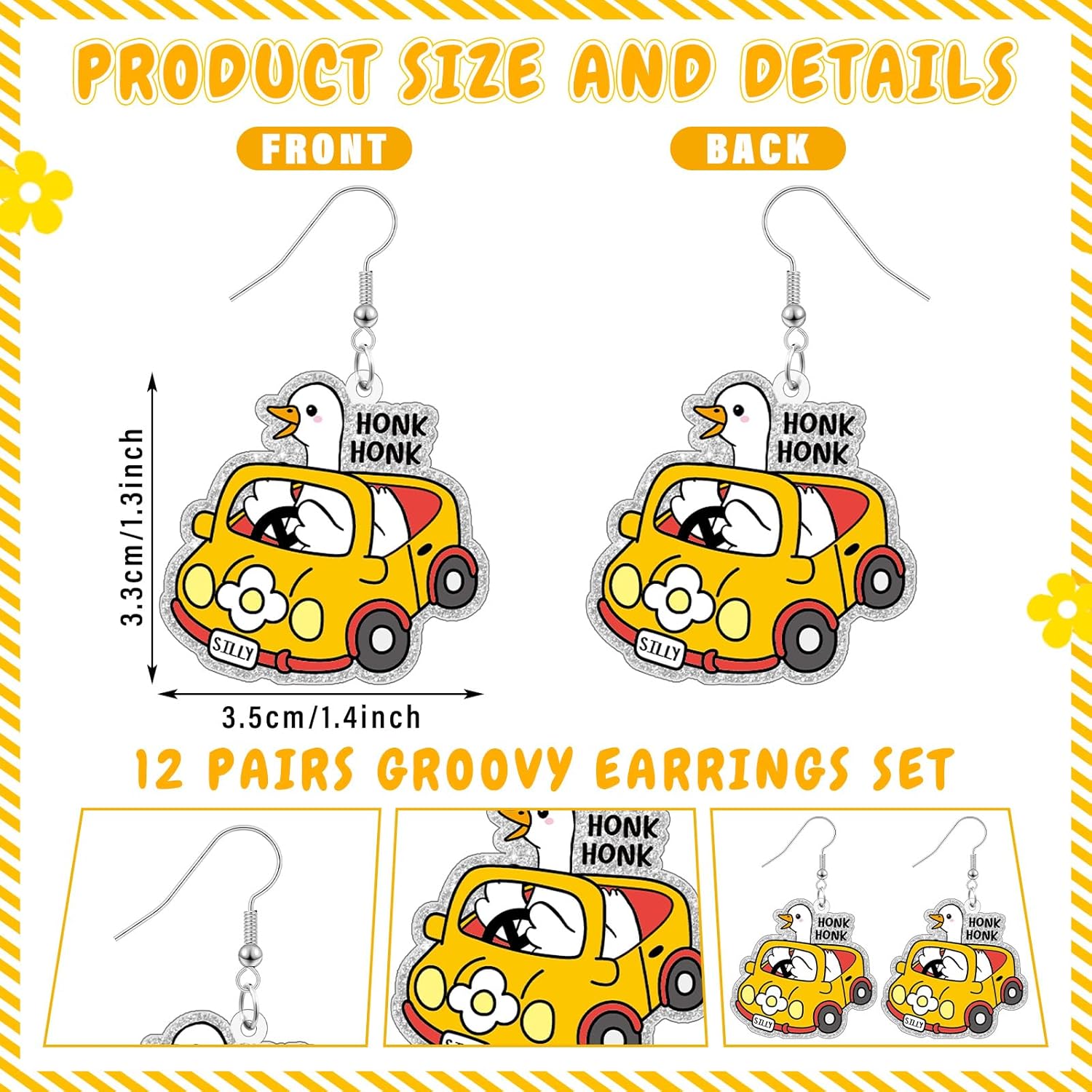 Nosiny 12 Pairs Funny Silly Goose Earrings Cute Weird Goose Acrylic Earring Jewelry Novelty Quirky Lovely Animals Dangle Farm Pet Jewelry Funky Aesthetic Gifts Charm for Women Fun Lovers - Image 2