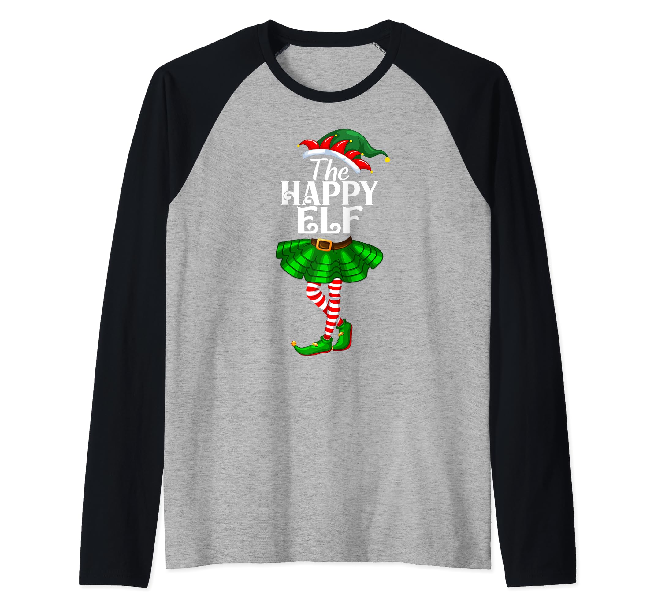 Happy Elf Christmas Costume Matching Family Elf Squad Raglan Baseball Tee