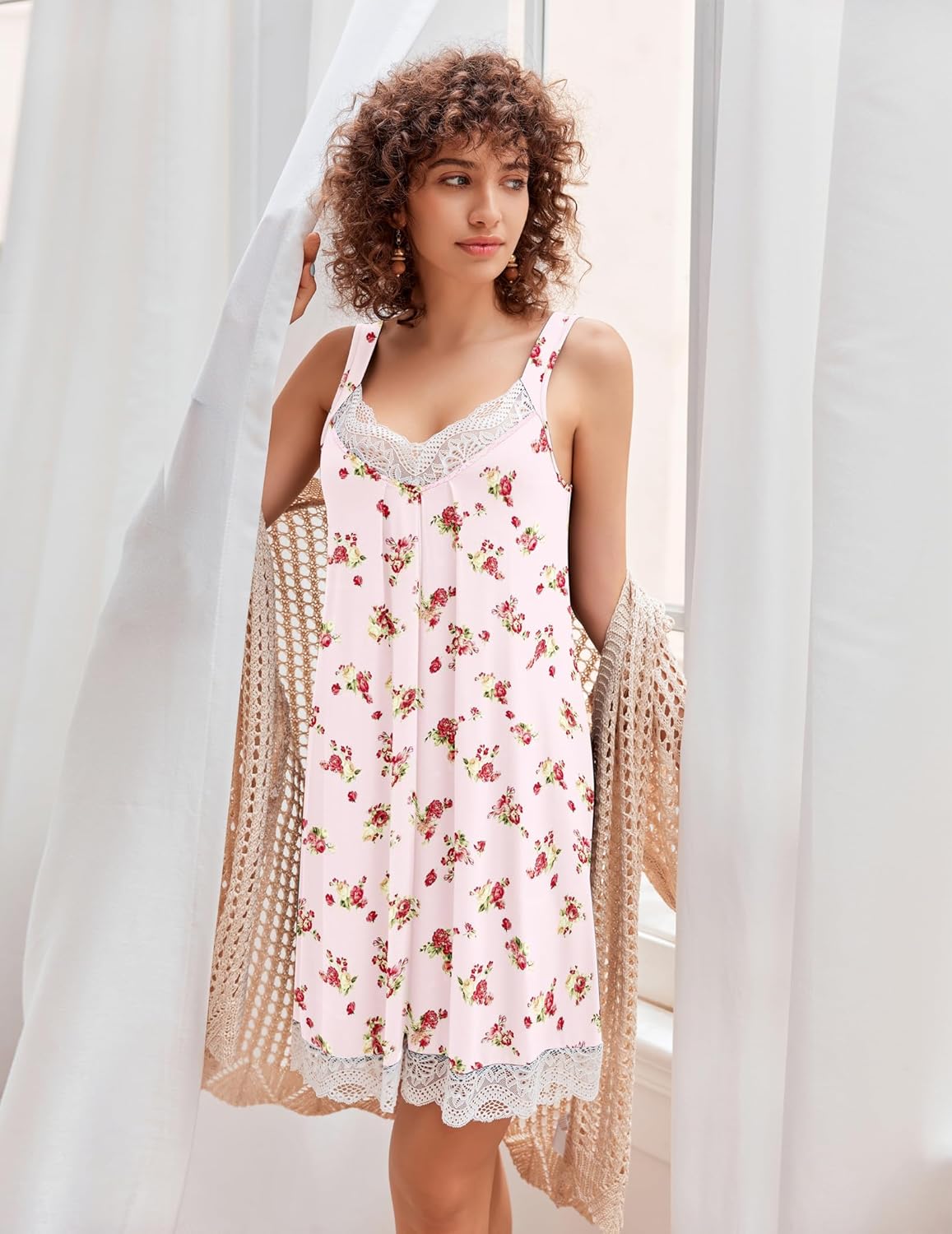 Ekouaer Womens Nightgown 2 Pack Nightgown V Neck Lace Sleepwear Sleeveless Chemise Women's nightgowns & sleepshirts S-XXL - Image 4