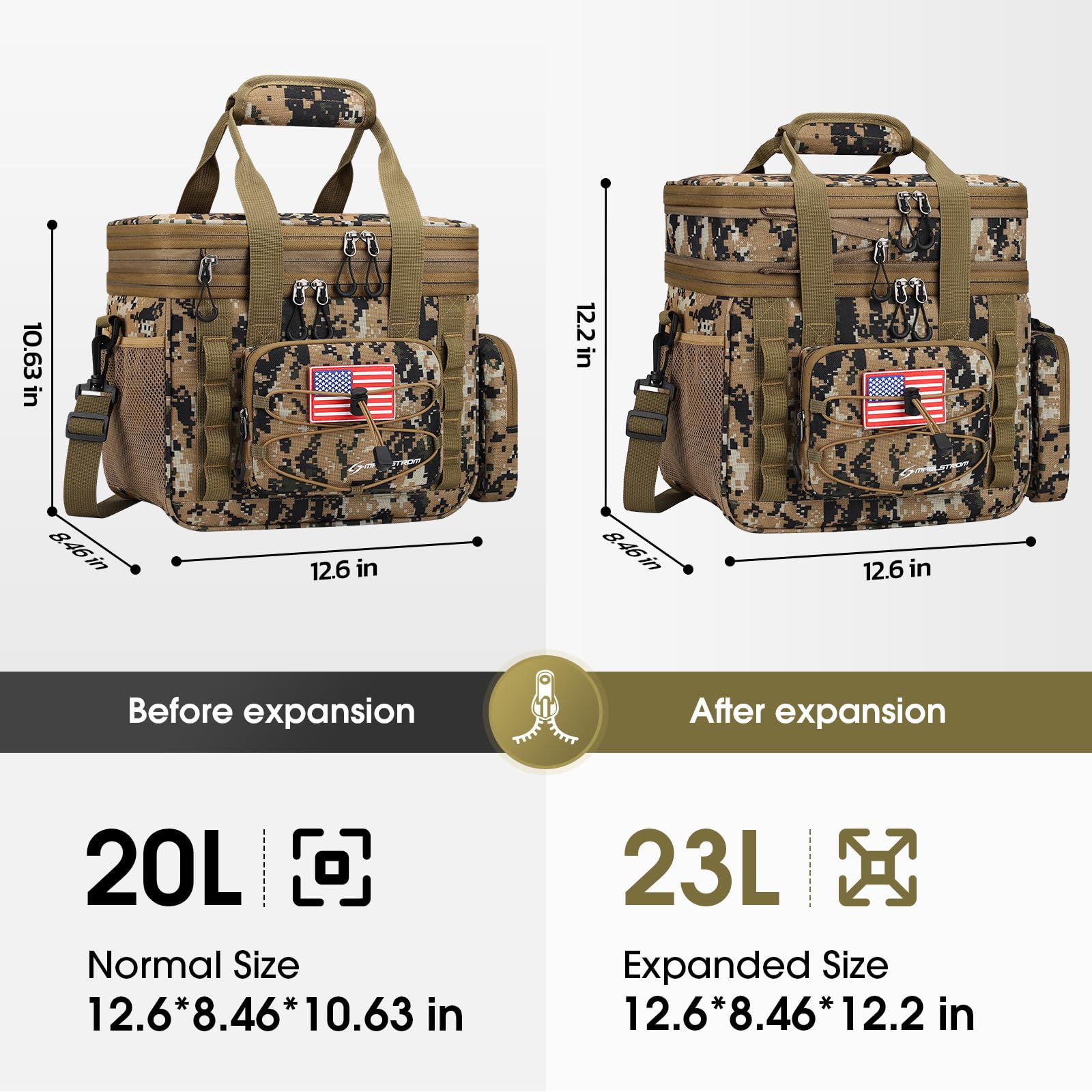 Maelstrom Lonchera táctica, bolsa de almuerzo aislada de 23 L para hombres, bolsa de almuerzo expandible de doble cubierta, bolsa de almuerzo suave a prueba de fugas con bolsas MOLLE desmontables,
