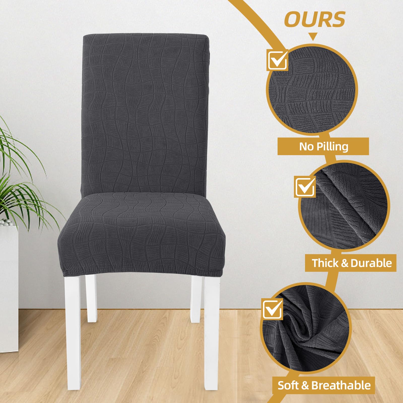 Ystyle Coprisedie Con Schienale 6 Pezzi, Elasticizzato Copri Sedie Soggiorno Cucina, Copri Sedia Cucina Soggiorno Morbido Comodo Anti-Graffio, Facile Da Pulire E Resistente, Grigio