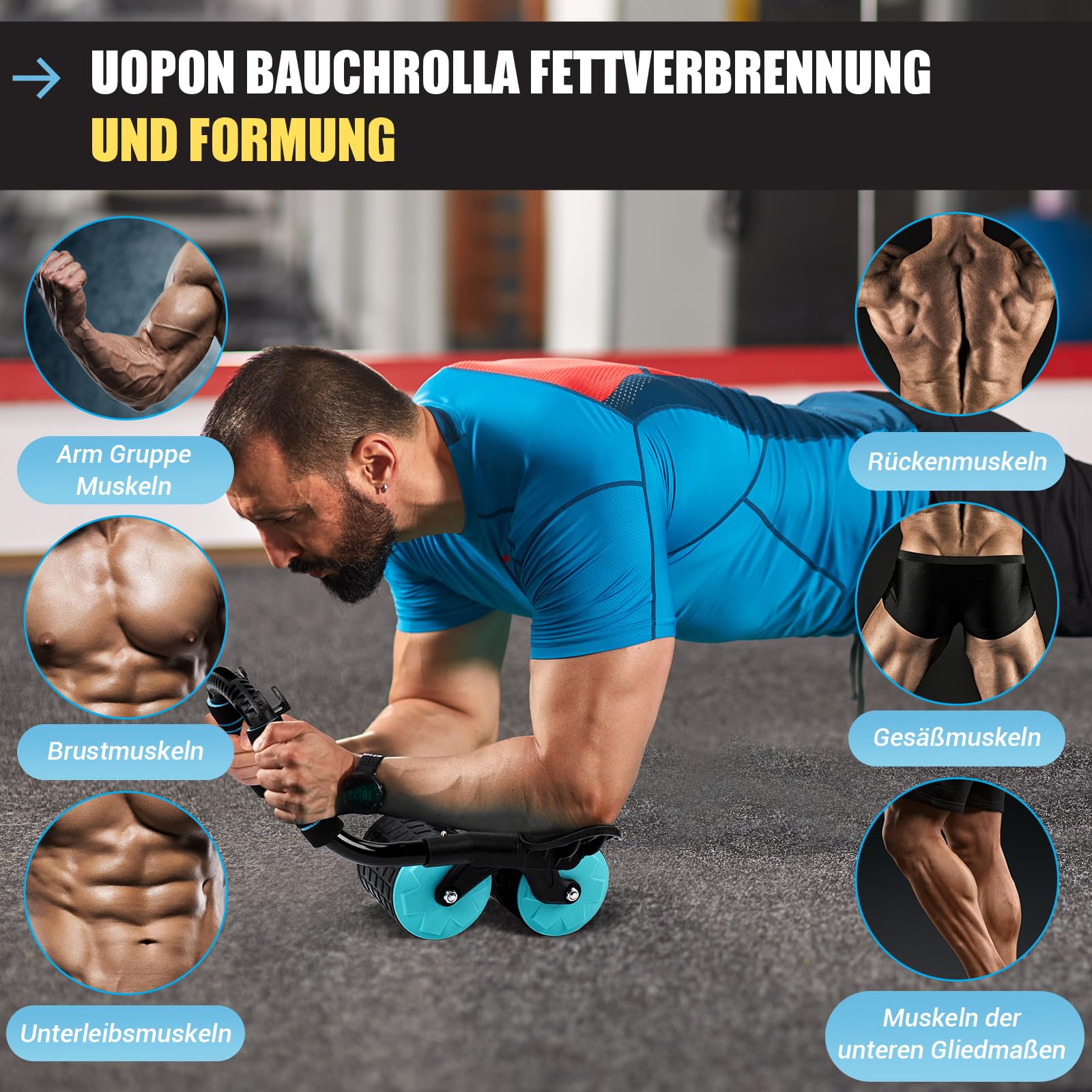 Automatische Rebound-Bauchrolle, New Wheels Roller Domestic Bauchtrainer,Bauchroller Für Bauchmuskeltraining, Bauchroller Für Bauchmuskeltraining Mit Stabilen Doppelrädern (Black)