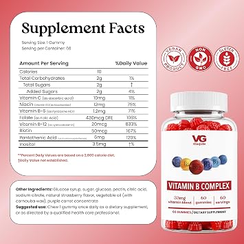 VITA GLOBE B Complex Gummies 5000mcg for Hair Skin Nails Growth, Non-GMO
