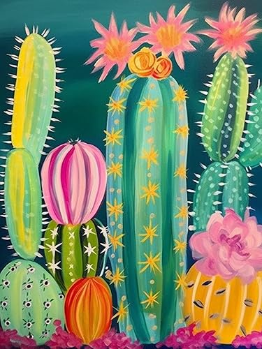 Kaliosy Kits de arte de diamantes 5D para adultos, cactus por números, pintura de diamantes, plantas de arte de bricolaje, taladro completo,