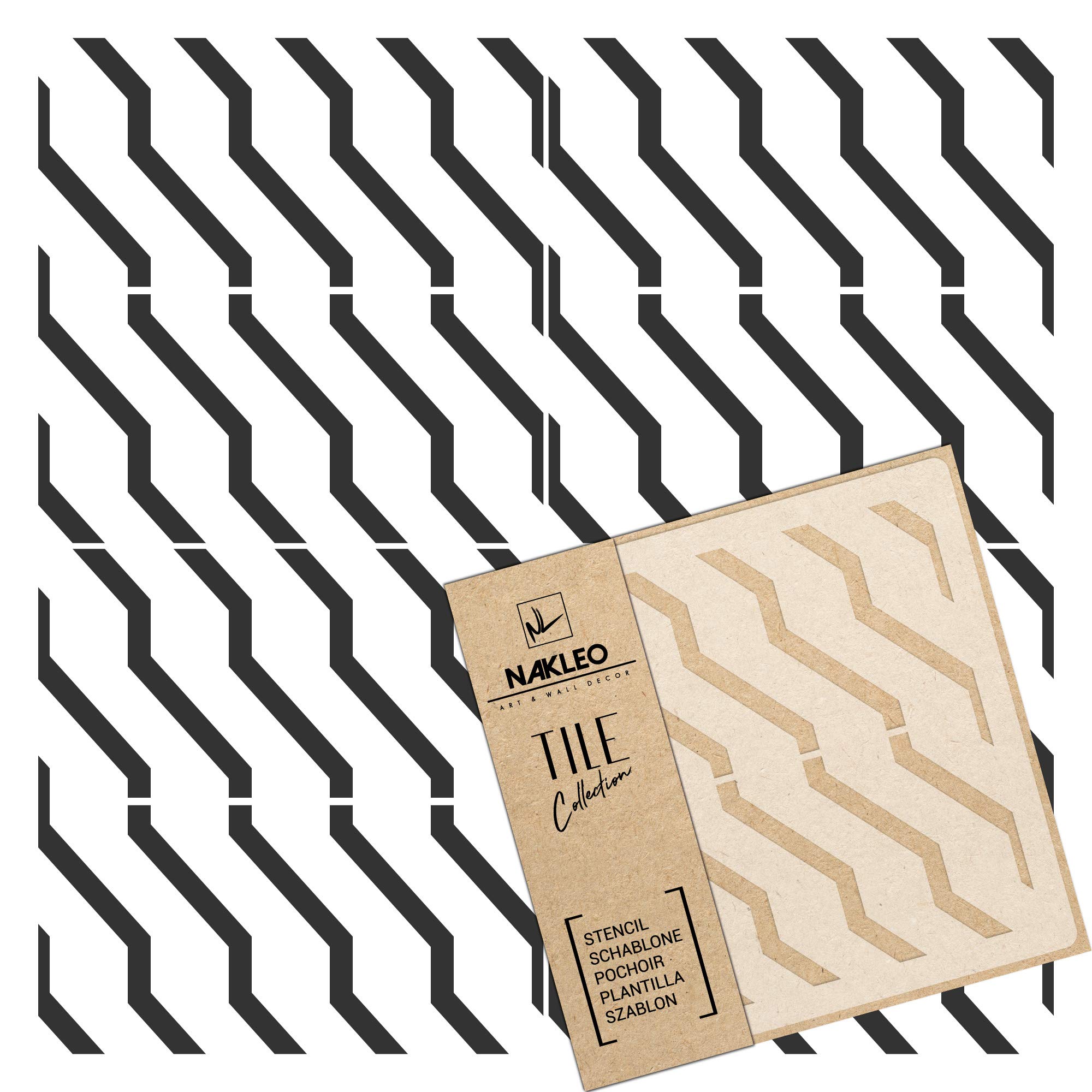 NAKLEO Tile Painting Stencil 15x15 cm, Canillo Modern Line Zigzag Geometric, Plastic Reusable Template, Home Decor Craft DIY, Floor Concrete Patio Wall - Terracotta โ image 1