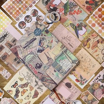 SaFeHoM 212 Pcs DIY Vintage Journal Set for Women Gifts Scrapbook Diary Supplies including Aesthetic Journals, Scrapbook Paper, Washi Stickers, Tape, Dot Stickers