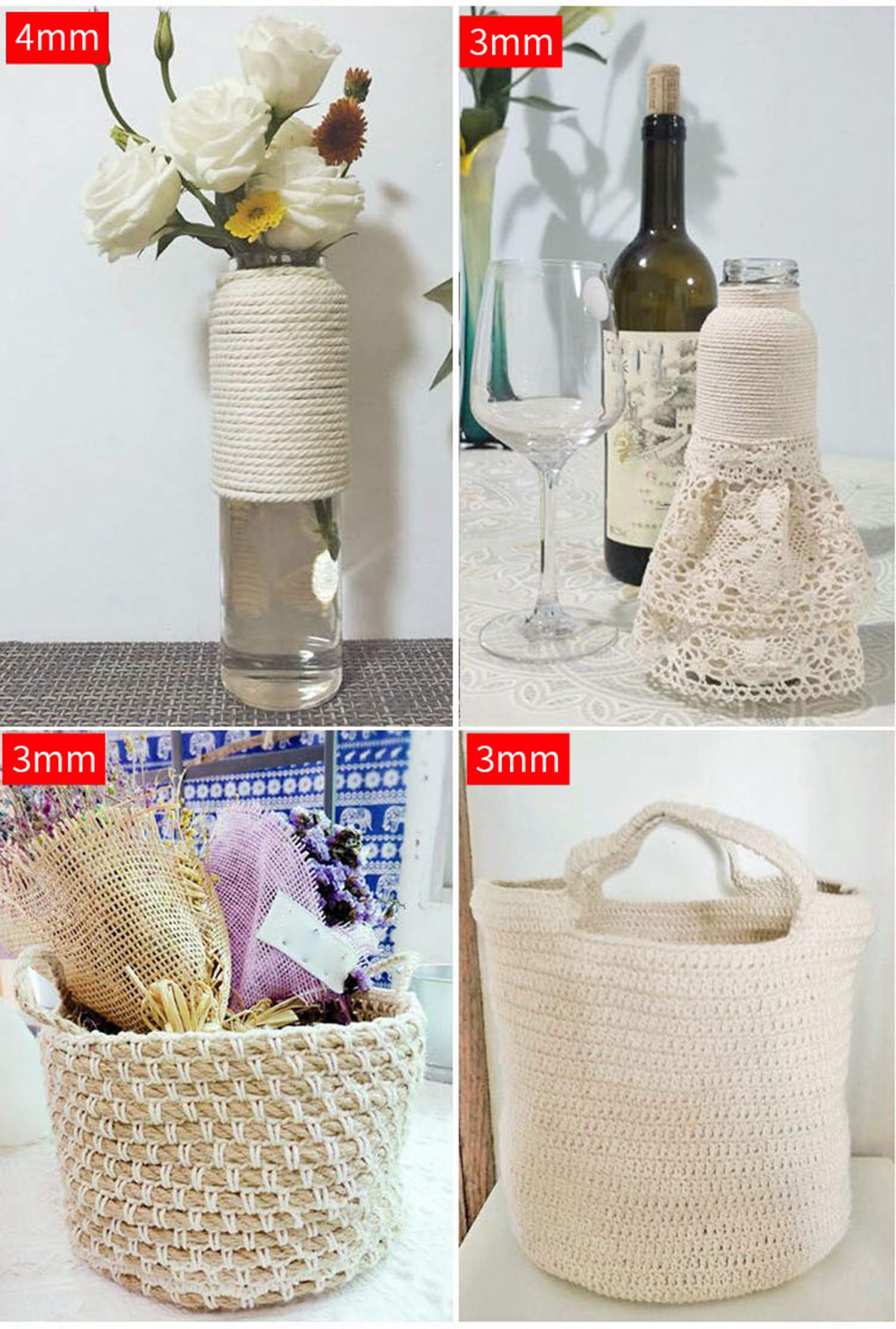 Cuerda,Cuerda de Nylon,Cordón de Algodón Macramé Beige,Cuerda de Macramé de Algodón Natural Grueso 4 Hilos Retorcidos,Cordón de Macramé for Colgar en la Pared,Decoraciones de Manualidades de Macramé D