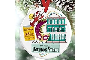 New Orleans Christmas Ornament 2024: Big Easy Landmarks with Mardi Gras Beads, Bourbon Street