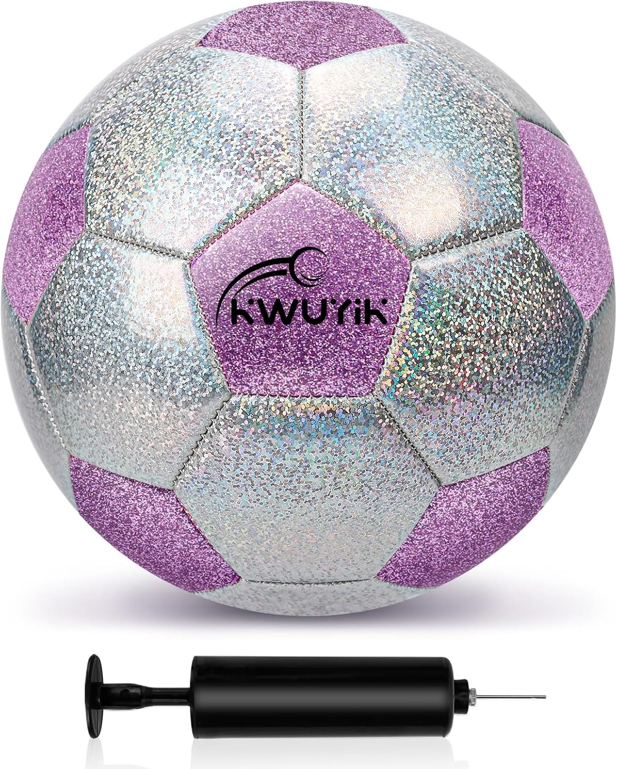 Soccer Ball Size 3 4 5 Glitter Pink Purple Black Silver with Pump Toddler Soccer Ball for Kids Aged 3-6 6-8 8-12 Outdoor Training Ball for Girls Boys Children Youth Teens