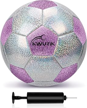 Soccer Ball Size 3 4 5 Glitter Pink Purple Black Silver with Pump Toddler Soccer Ball for Kids Aged 3-6 6-8 8-12 Outdoor Training Ball for Girls Boys Children Youth Teens