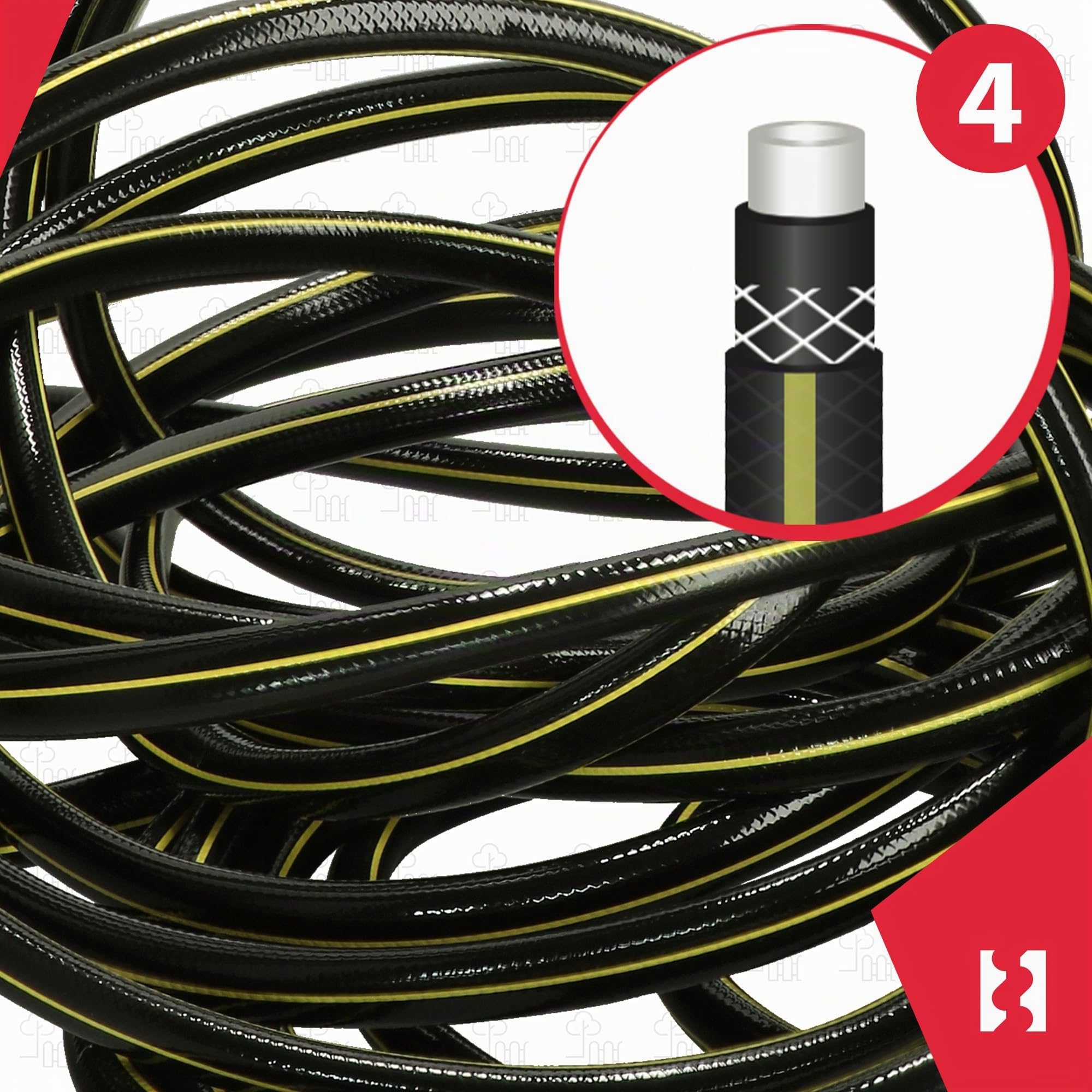 KOTARBAU® Tubo dell’acqua da giardino da 1", 30 m, 4 strati, flessibile in PVC rinforzato, anti-torsione, nero, professionale per irrigazione delle piante, da giardino