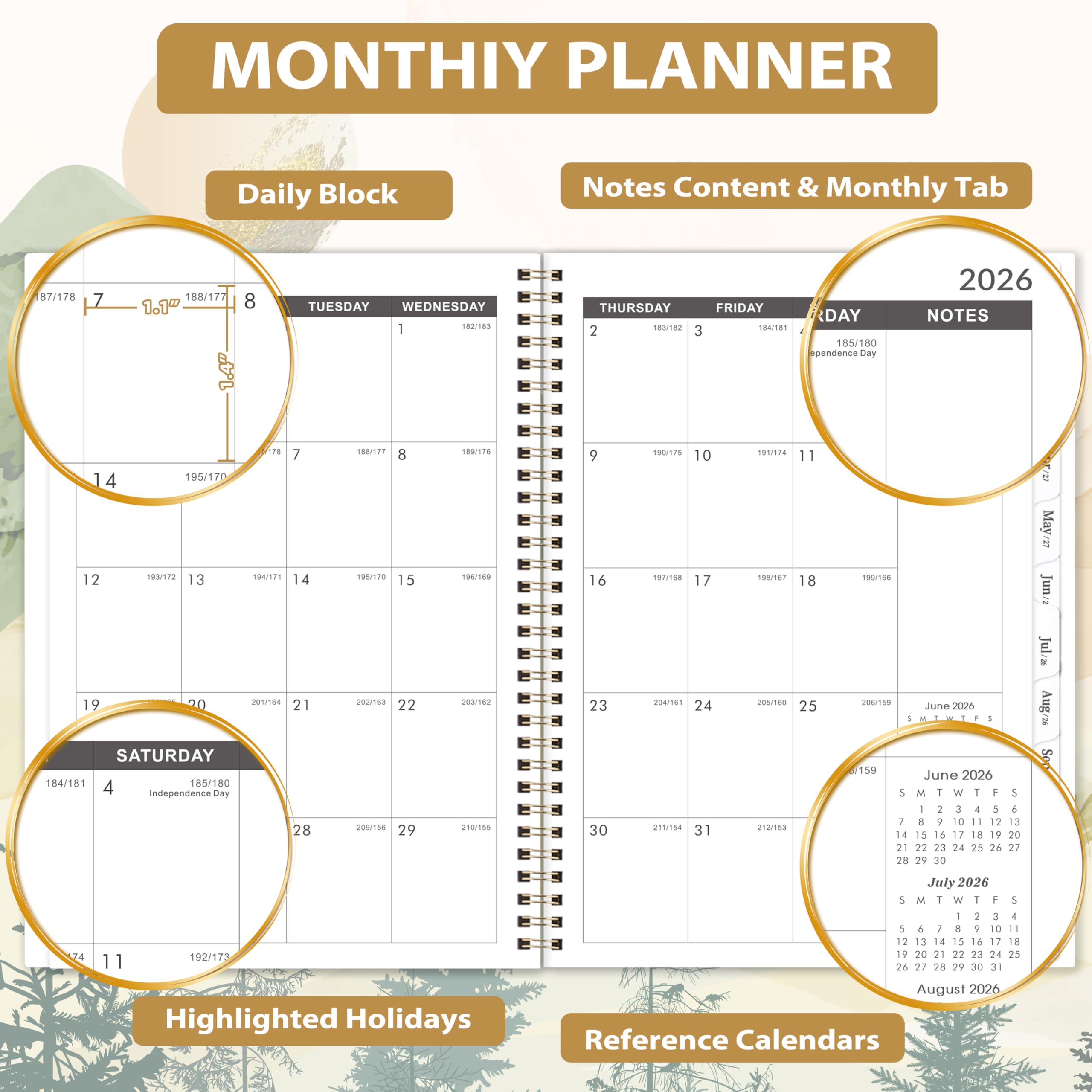 Monatskalender Planer 2026-2029 - 22,9 cm × 27,9 cm, großer 3-Jahres-Monatsplaner, Juli 2026 - Juni 2029, großer Kalender mit Register, Premium-Papier, Rücktaschen, stabiler Einband