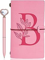 Vista 11 de Diario personalizado para regalo, diario de cuero con inicial rosa + juego de bolígrafo de corazón de diamante, cuaderno de viaje, bloc de notas