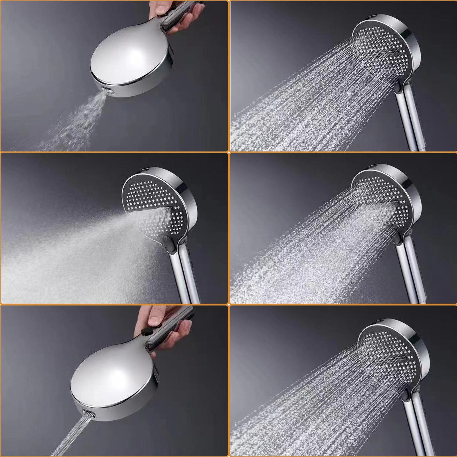 Billg Cabezal de Ducha de Mano de Alta Presión de 6 Modos, Alcachofa de Ducha de con Manguera de 1,5 m y Soporte, Antical Ahorro de Agua, Cabezal de Ducha Universal para Baño, Cromado