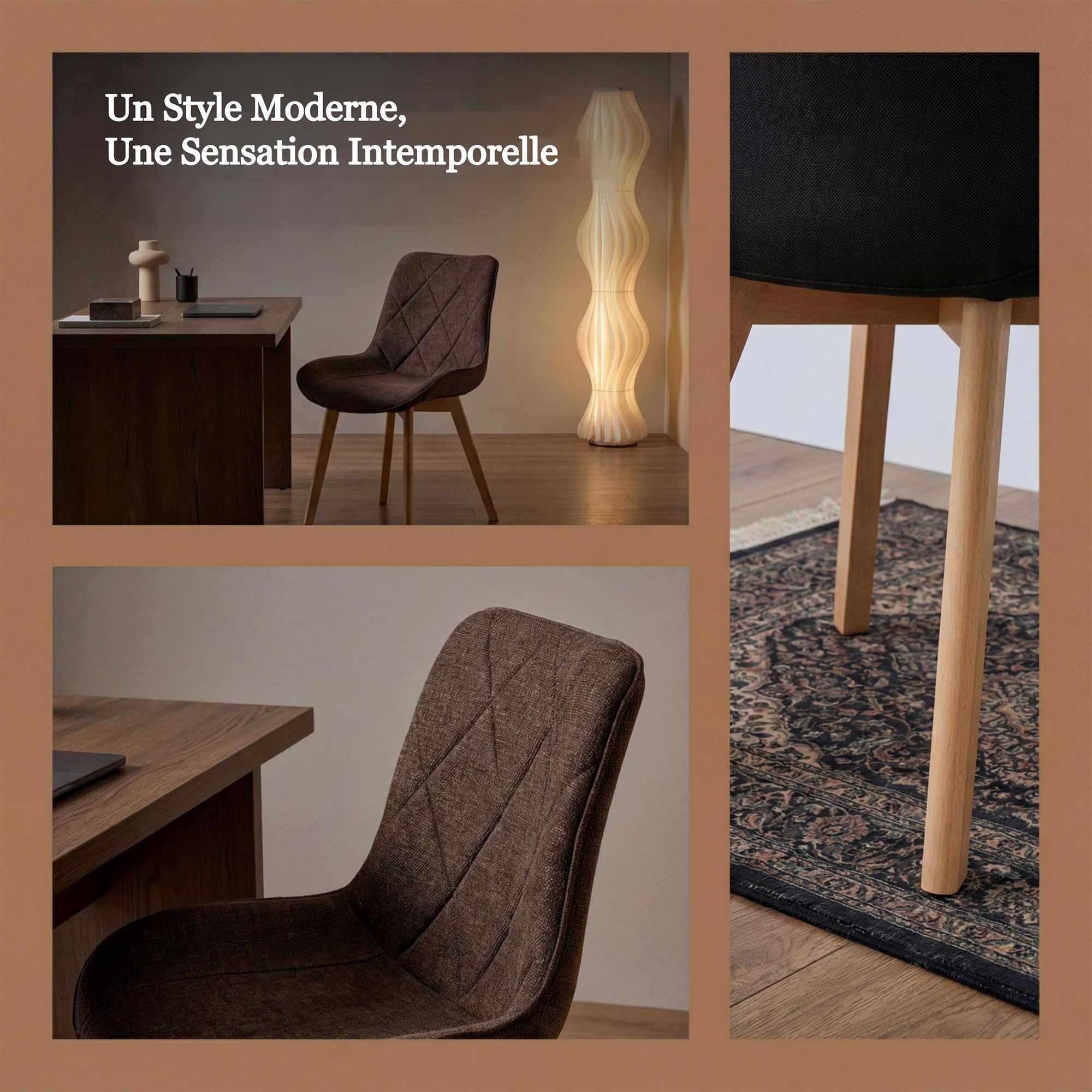 Juego de 4 sillas de Comedor tapizadas de Lino con Patas de Madera Maciza, sillas de Cocina para Sala de Estar, Oficina, recepción, Dormitorio, Color marrón