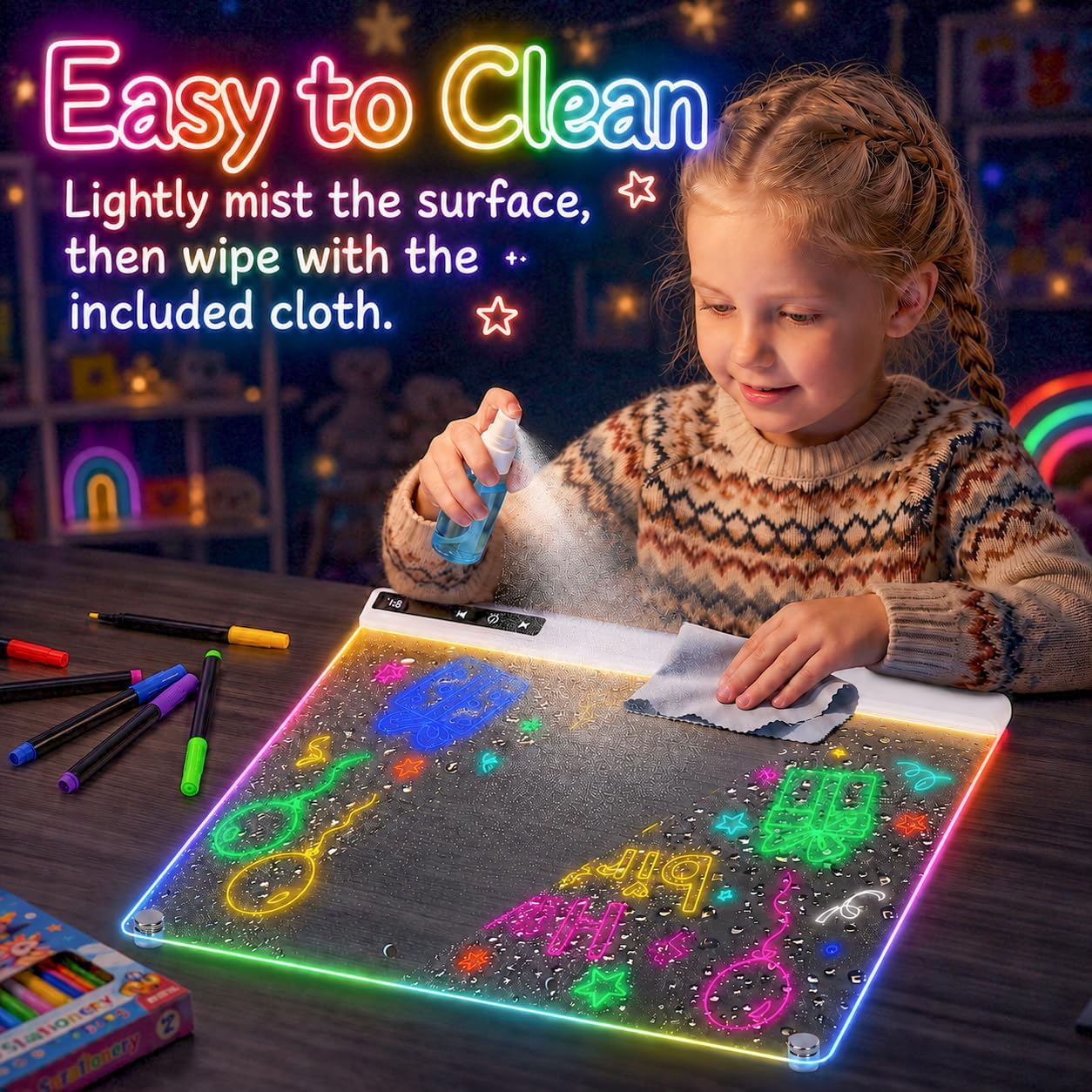 Light up LED Drawing Board for Kids Rechargeable,16" Acrylic LED Note Glowboard with 8-Colors Light Modes for Writing,Coloring,Doodling and Sketching, Gifts Suitable for Boys and Girls