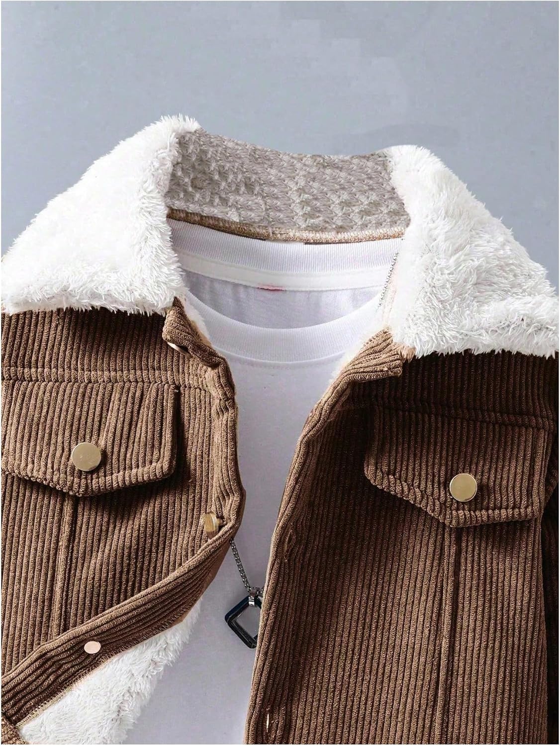 Verdusa Boy's Button Up Corduroy Fleece Jacket Collared Outerwear Fall Winter Clothes - Image 3