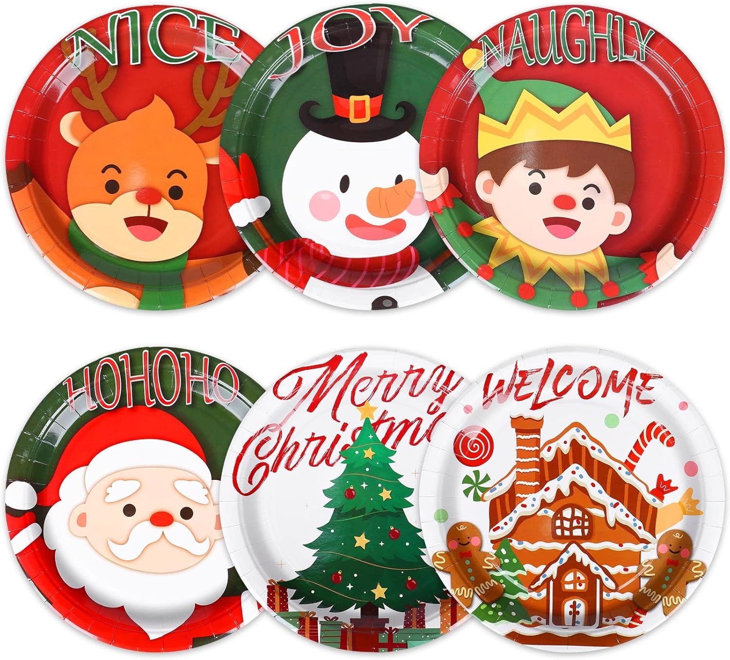 Formemory 60pcs Christmas Plates Set 9 Inch Santa Snowman Paper Plates