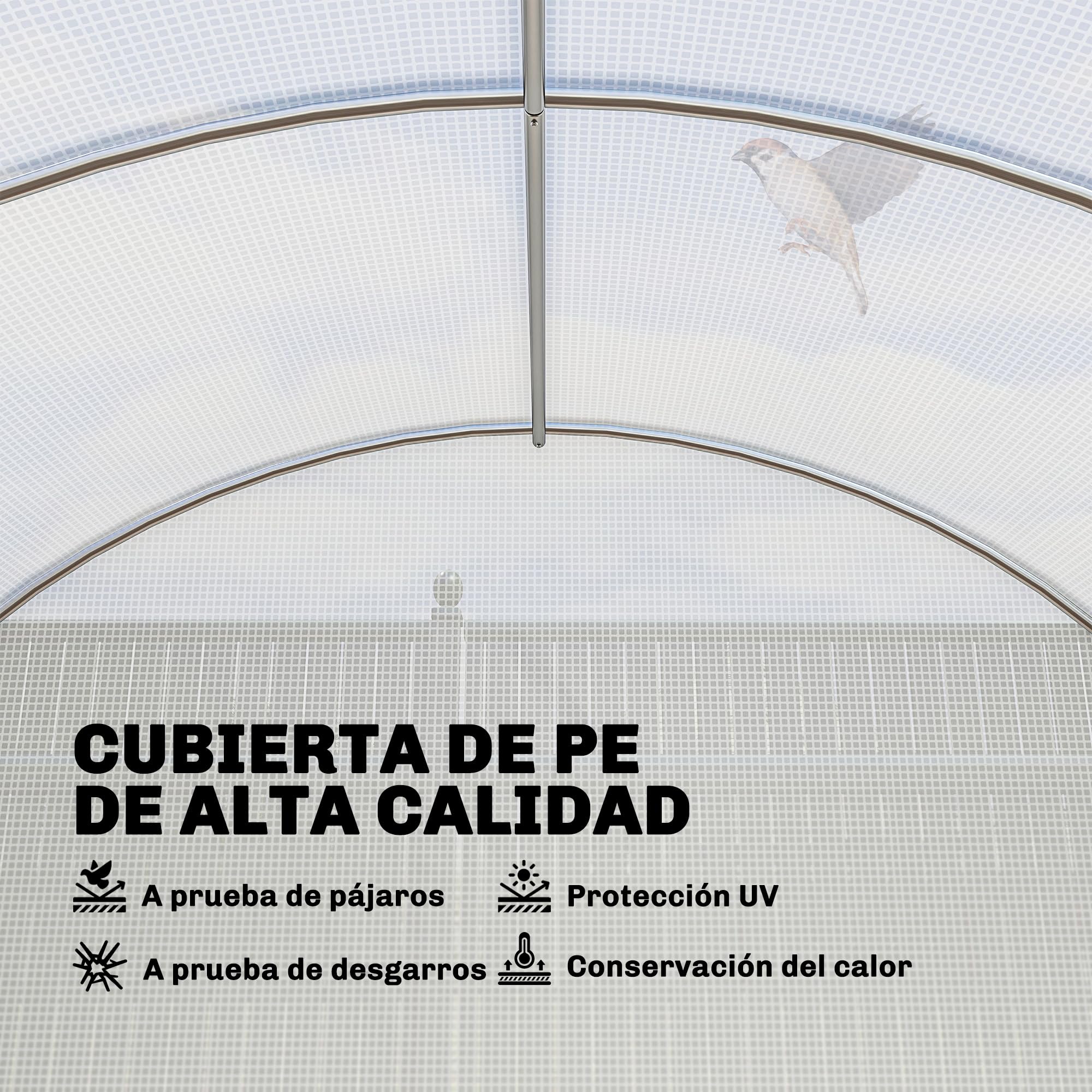 Outsunny Invernadero de Exterior 6x3x2 m, Invernadero de Túnel con Puerta con Bisagras, Ventanas de Malla, Cubierta PE 140g/m² y Marco de Acero Galvanizado, Anti-UV, Impermeable, para Cultivos, Blanco