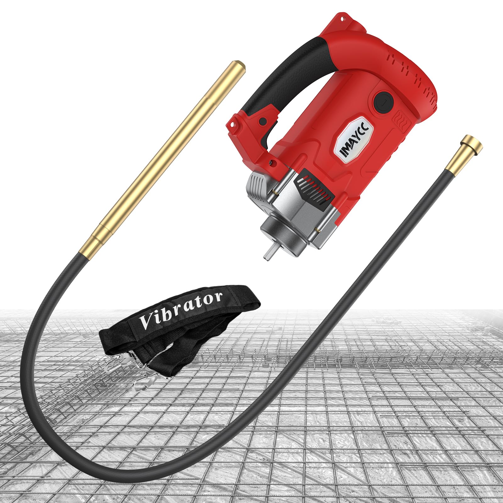 IMAYCC1600W Vibratore Per Calcestruzzo Con Cinghia Regolabile, Vibratore Da Costruzione Elettrico 5000 Giri/Min, Lunghezza Asta Vibrante 2m, Diametro Albero Vibrante 38mm, Per Strade Tunnel Ponti