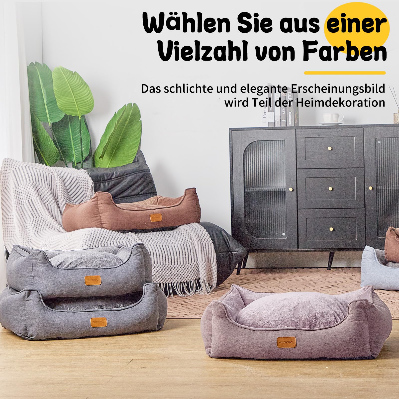 Cama ortopédica para perros medianos y grandes, 73 x 59 x 18 cm (zona de dormir 51 x 41 cm), cesta para perros con borde alto, funda extraíble y lavable, antideslizante, gris oscuro