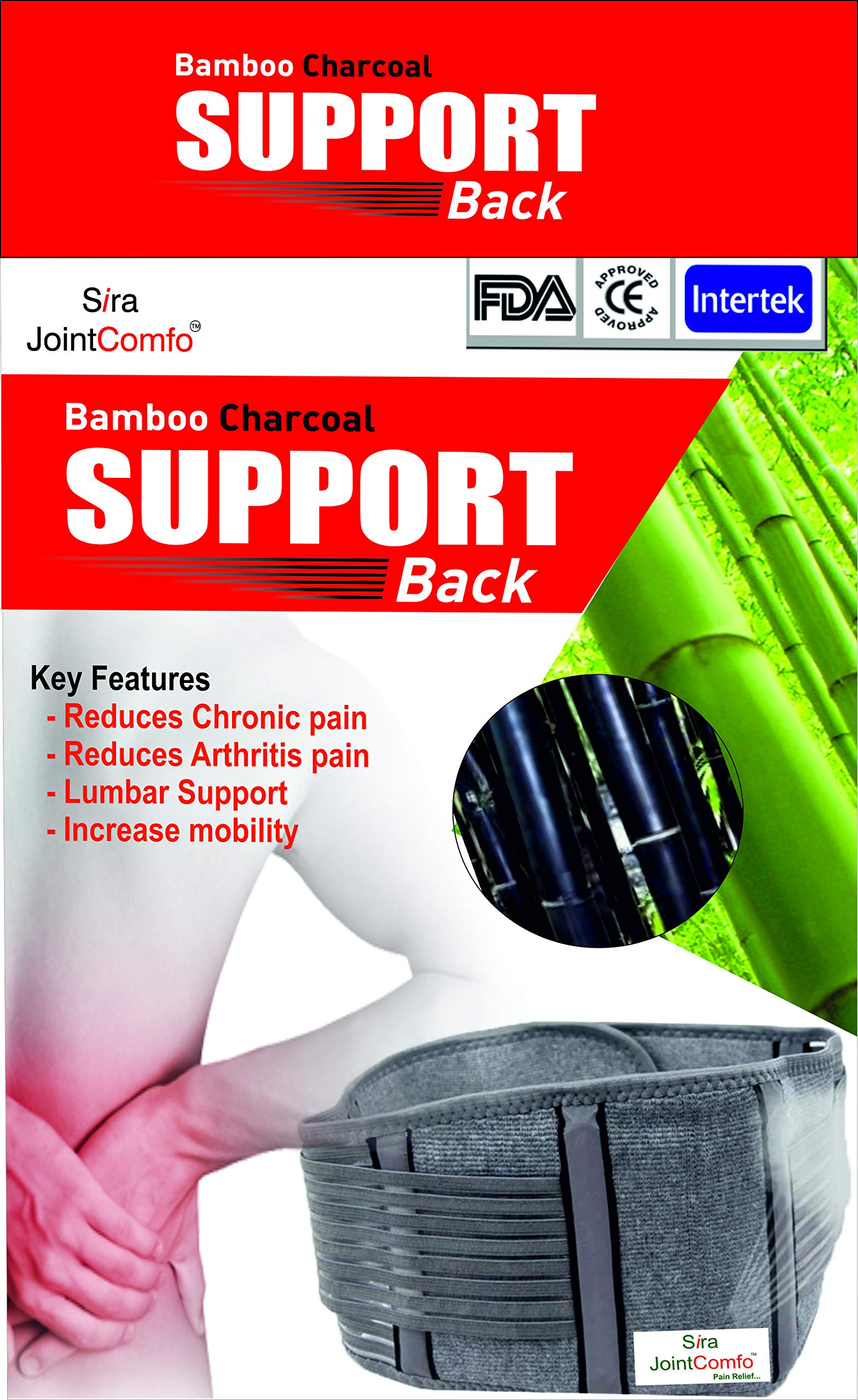 Sira Bamboo Charcoal Back Belt for Back Pain Lumbar Support Belt Joint Pain Waist Pain Reliever Waist Support Belt Workouts Gymnastic Relief Swelling Dual Adjustable Straps for UNISEX L