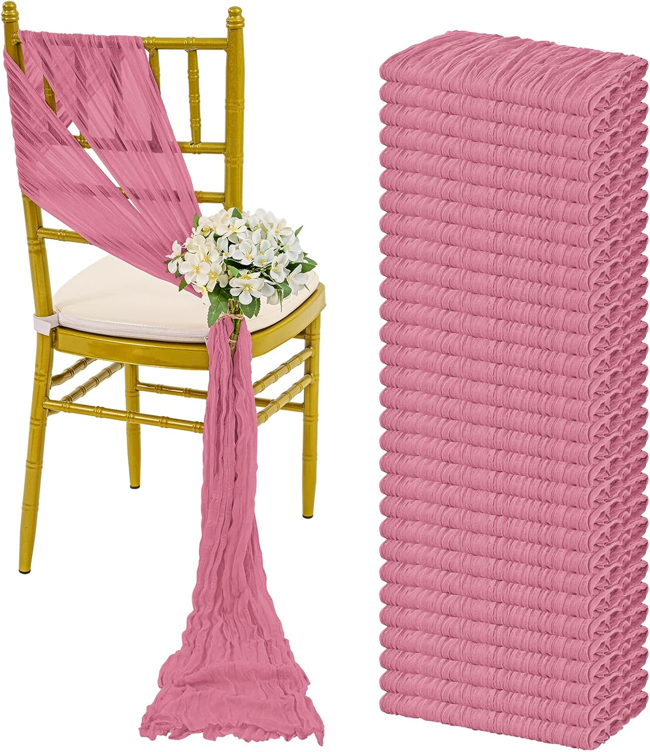 60 PCS Light Yellow Cheesecloth Chair Sashes, 16 x 108 inch Ties Bows Designed Sashes Universal Chair Covers for Rustic Wedding Banquet Party Hotel Event Aisle Home Kitchen Decoration