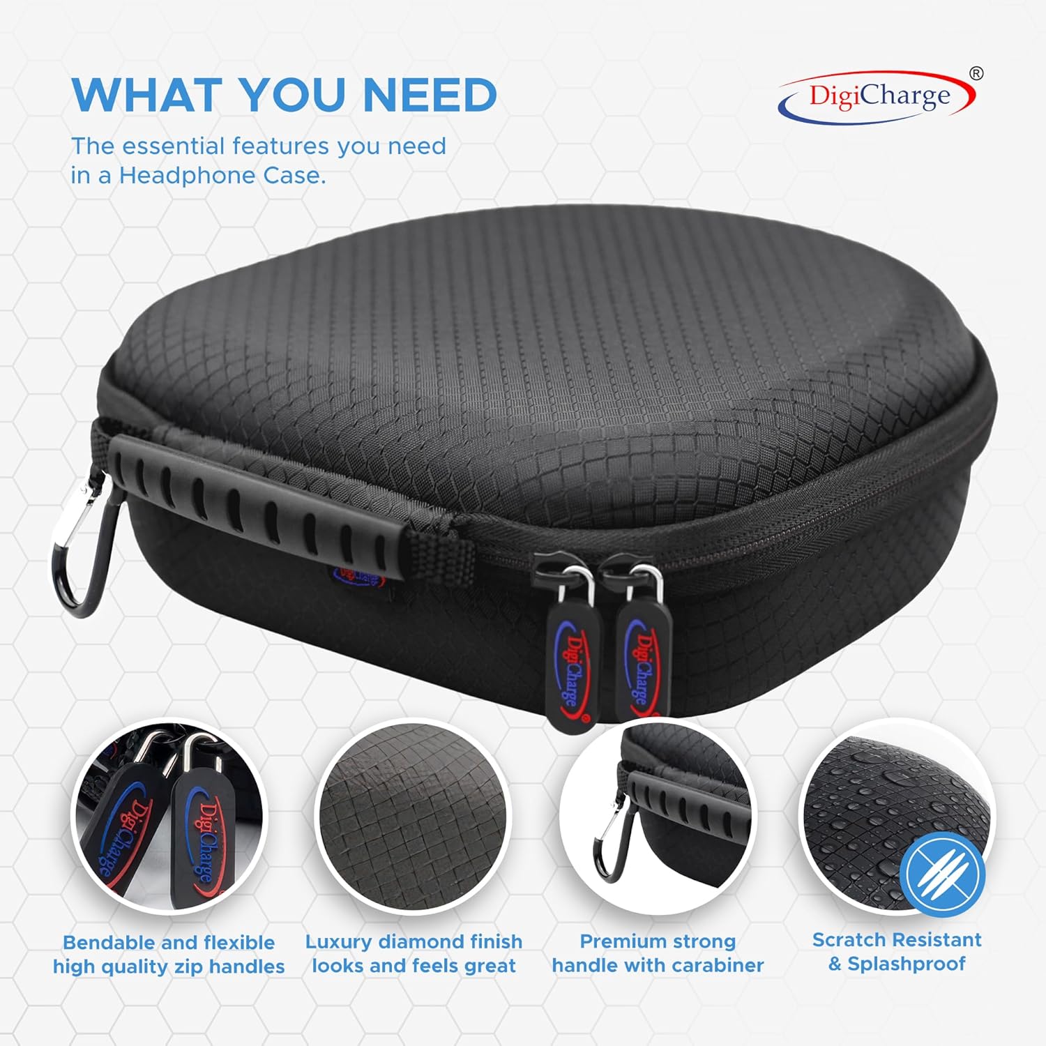 Digicharge Hard Case for Sony WH-CH720N WH-XB910N ULT WEAR MDR-M1 MDR-MV1 WH-1000XM5 JBL Tune 720T 710BT Live 770NC Tour One M2 Headphones Flat Folding Large Over Ear Carry Travel Cover Bag - Image 4