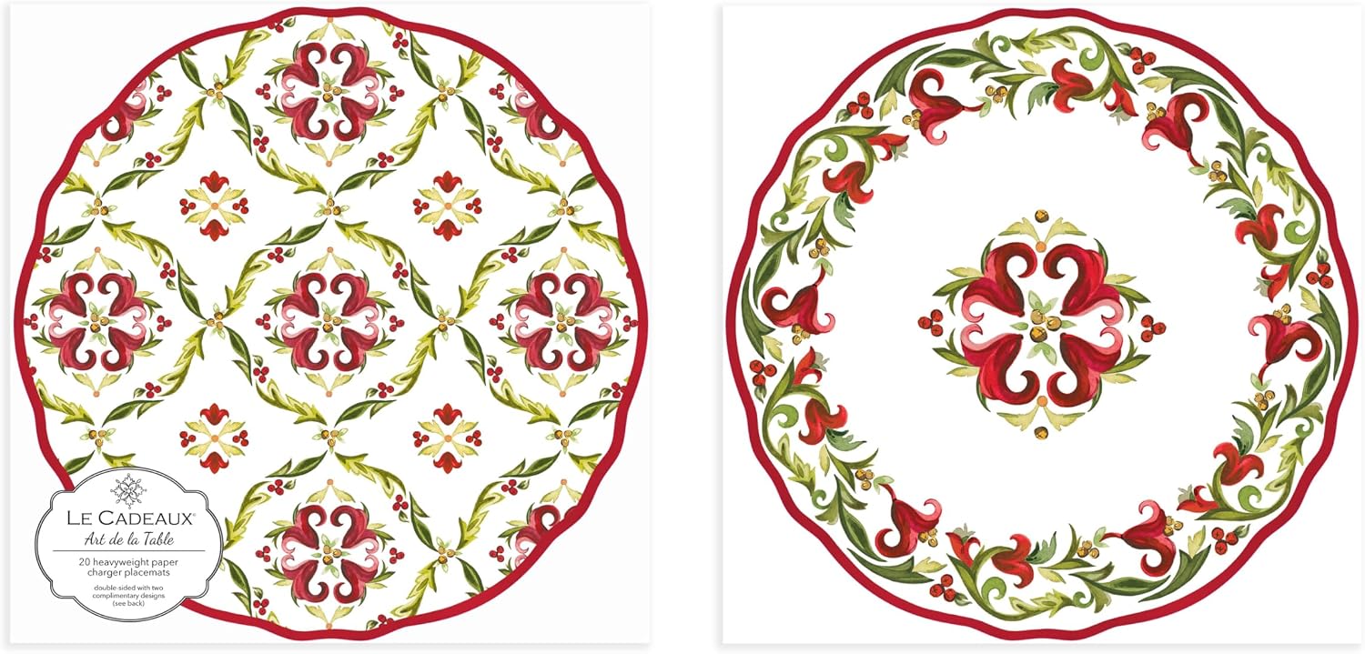 Le Cadeaux Scalloped Paper Charger 15 inch Placemat with Buffet Napkins 15 Pack, Vischio