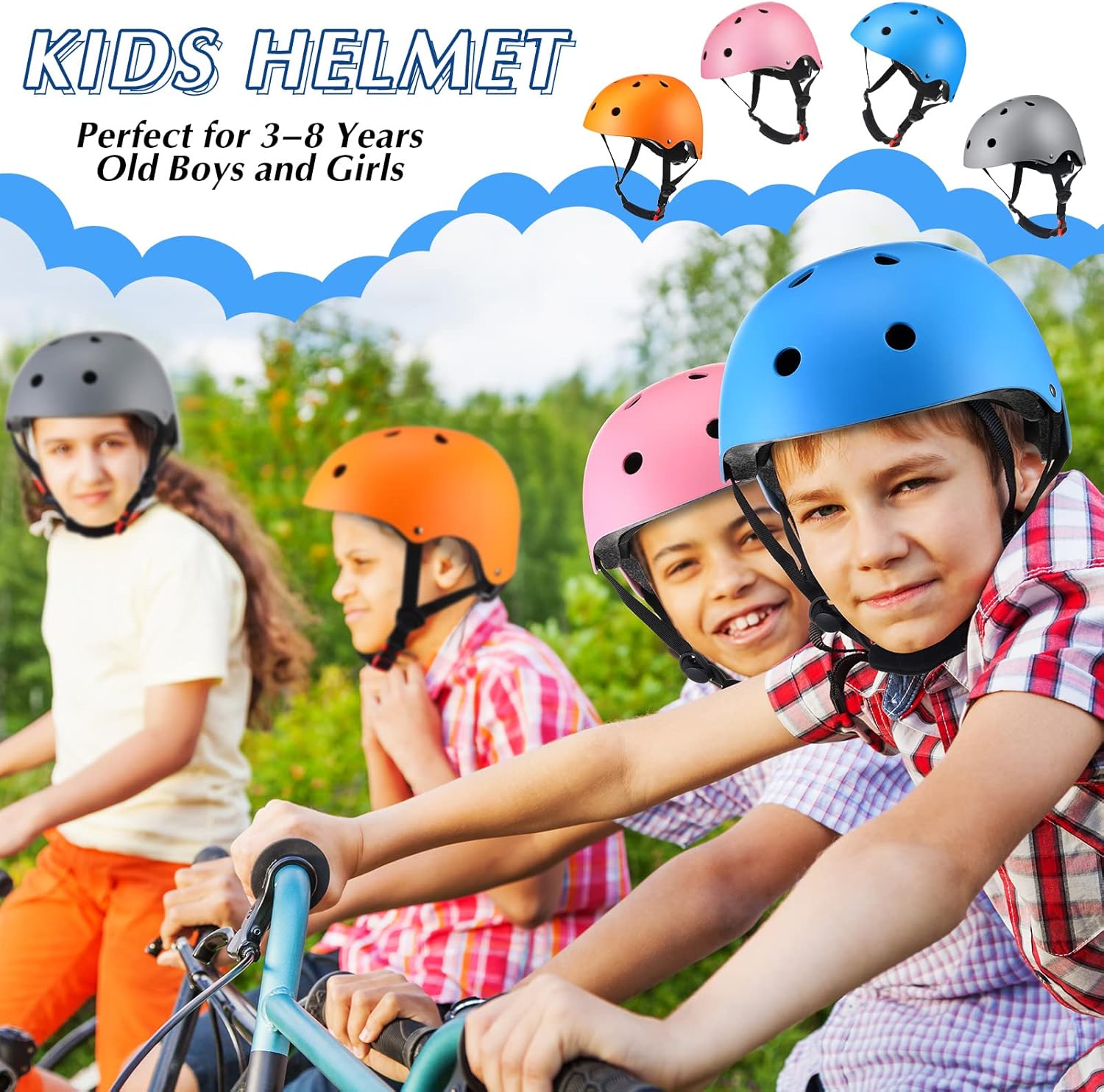 Kingdder 4 Pack Kids Helmets Cpsc Certified Toddler Bike Helmet Ages 3-8 Adjustable Children Training Headwear for Boys Girls Skateboard Bicycle Scooter Cycling Riding Sports
