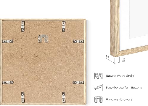 Miniatura 3 de HAUS AND HUES Marcos de madera de roble macizo de 12 x 12 pulgadas con paspartú de 8 x 8 pulgadas, juego de marcos de madera de 9 a 12 x 12