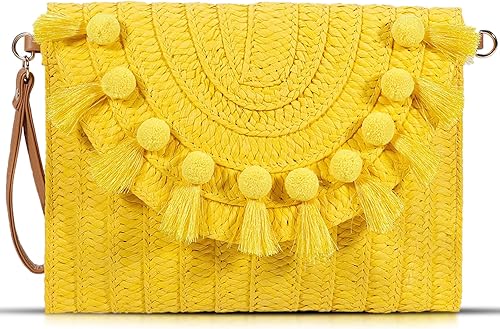 Bolso cruzado de paja para mujer, bolsos de mano, bolsos tejidos bohemios hechos a mano, bolsa de playa de verano con borlas, cartera sobre