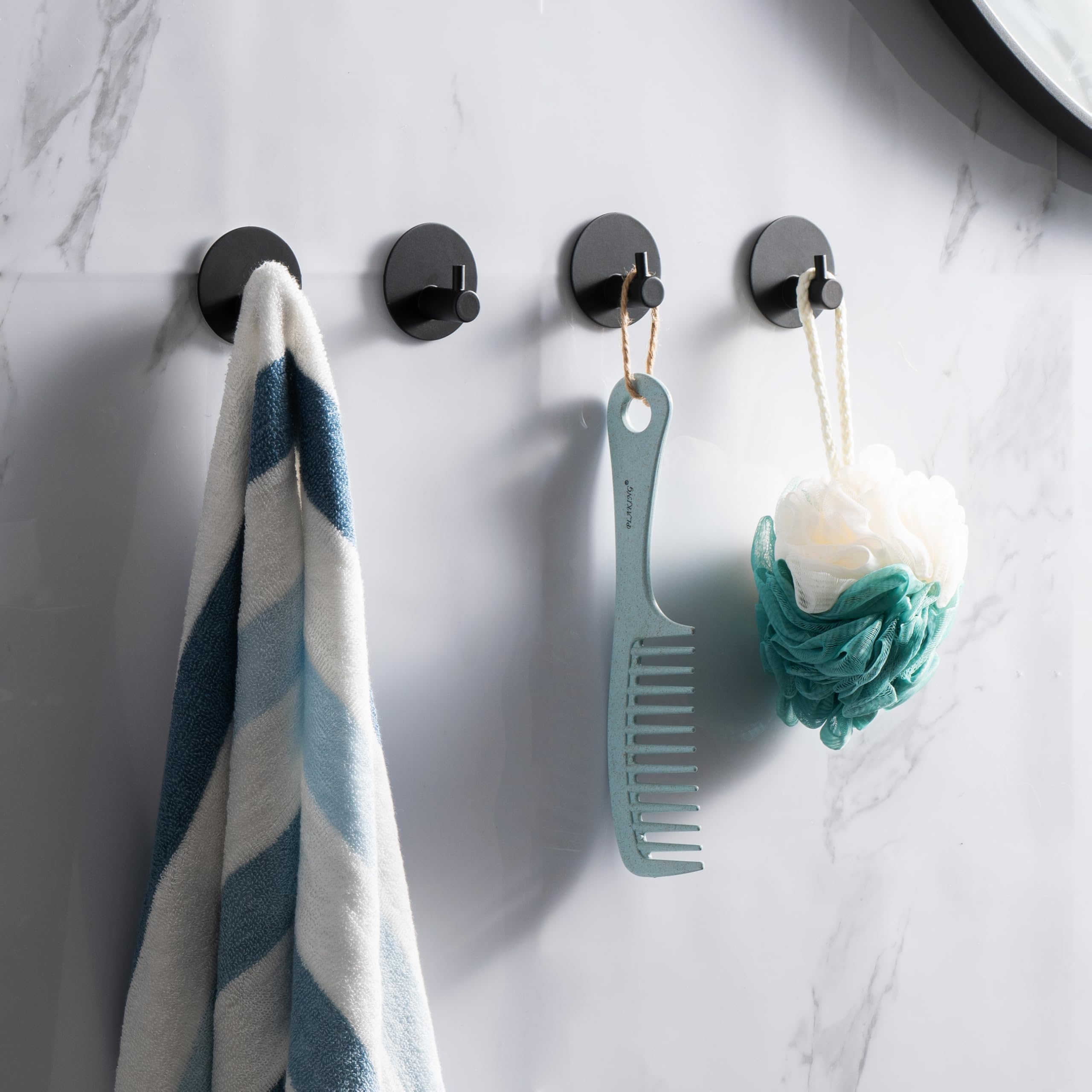 Feligio Ganci Adesivi Bagno 4 Pezzi, Appendi Accappatoio Bagno in Acciaio Inox 304, Appendi Presine Cucina per Camera da Letto Soggiorno, Nero