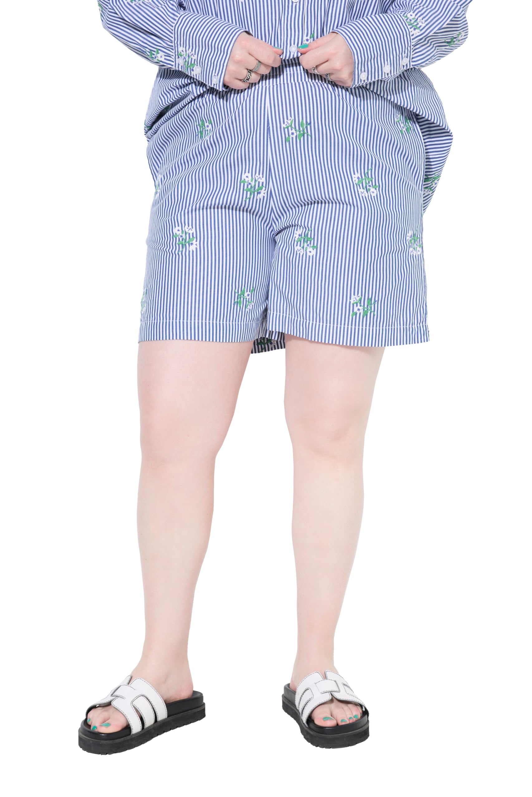 Studio Untold Damen große Größen Übergrößen Plus Size Shorts, Wide Legs, Streifen, Flower-Stickerei 841669
