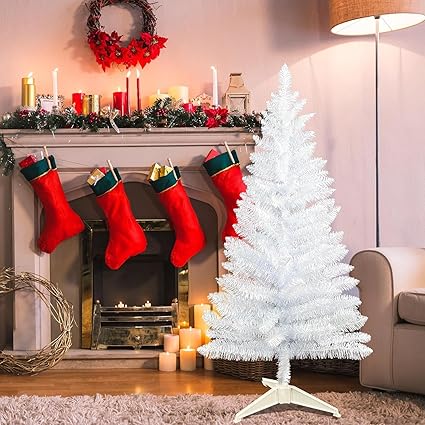 Rozi Decoration White Christmas Tree 5 Feet for Xmas Party D cor Pack of 51 Pcs Christmas Tree Decoration Items White Theme, Christmas Tree Hanging Ornament & Foldable Stand