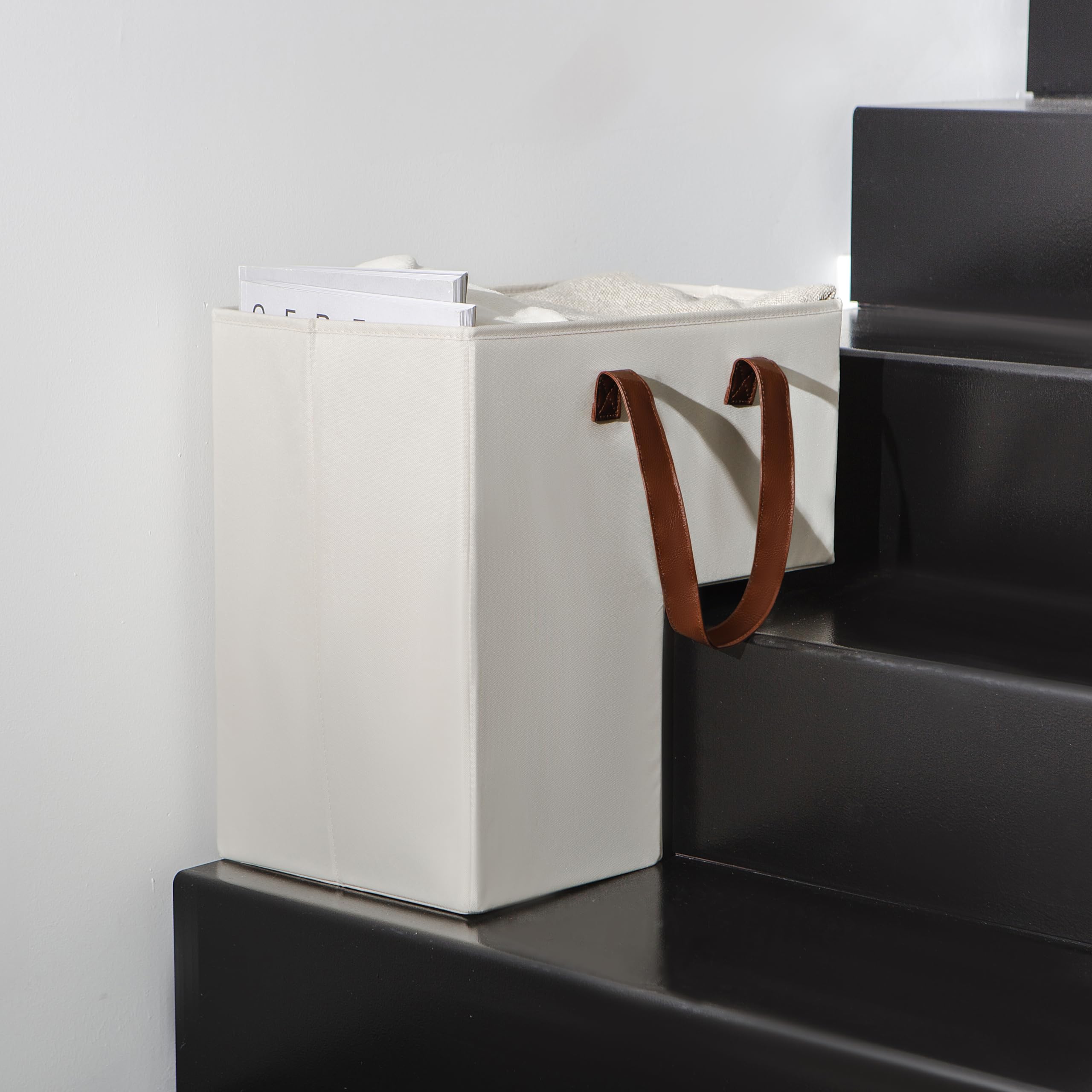 GAROOD Stair Basket Step Basket for stairs Beige Stair Step Baskets for carpeted stairs Stair Storage with handles Stair Storage Baskets for wooden stairs - 1 pack Beige