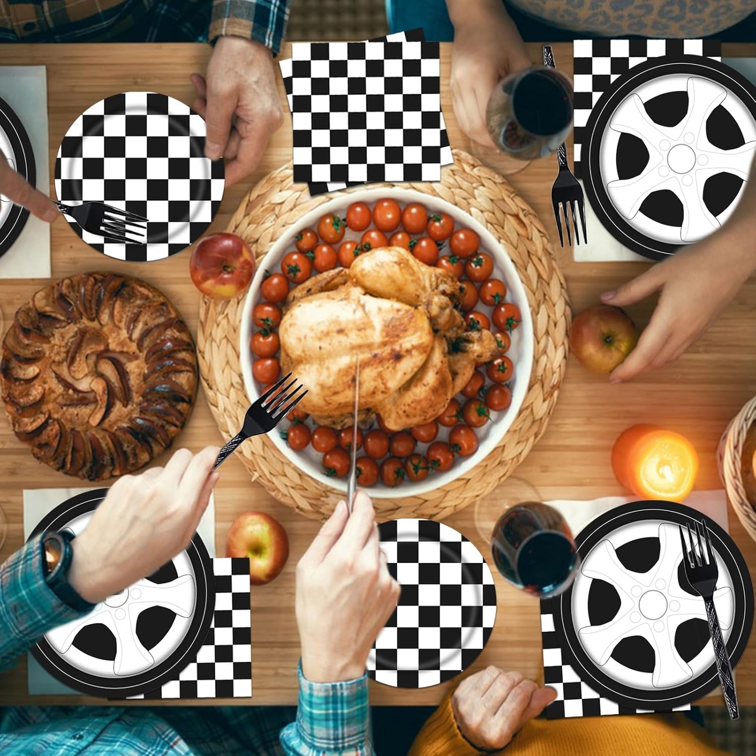 96PCS Racing Car Plates and Napkins Racing Car Birthday Tableware Set Race Car Party Supplies Car Birthday Party Decorations Checkered Racing Car Birthday Party Supplies Plates Napkins Forks Serve 24 - Image 3