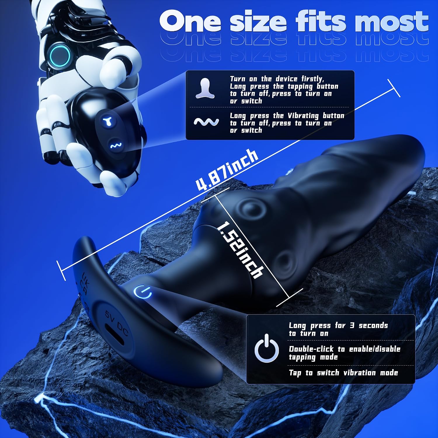 Vibrating Butt Plug Sex Toys – Anal Dildo Vibrator 360° Tapping with Remote-Control, Prostate Massager Anal Toys for Men with 9 Vibration Modes, Anal Plug Adult Toys with Vein-Like Design
