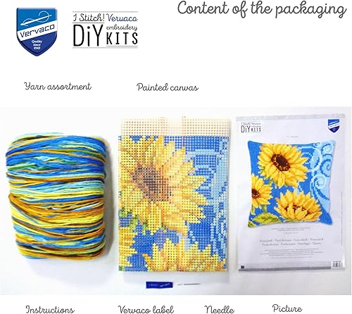 Miniatura 4 de Vervaco Kit de Cojín Punto de Cruz Girasoles Sobre Azul 16" x 16"