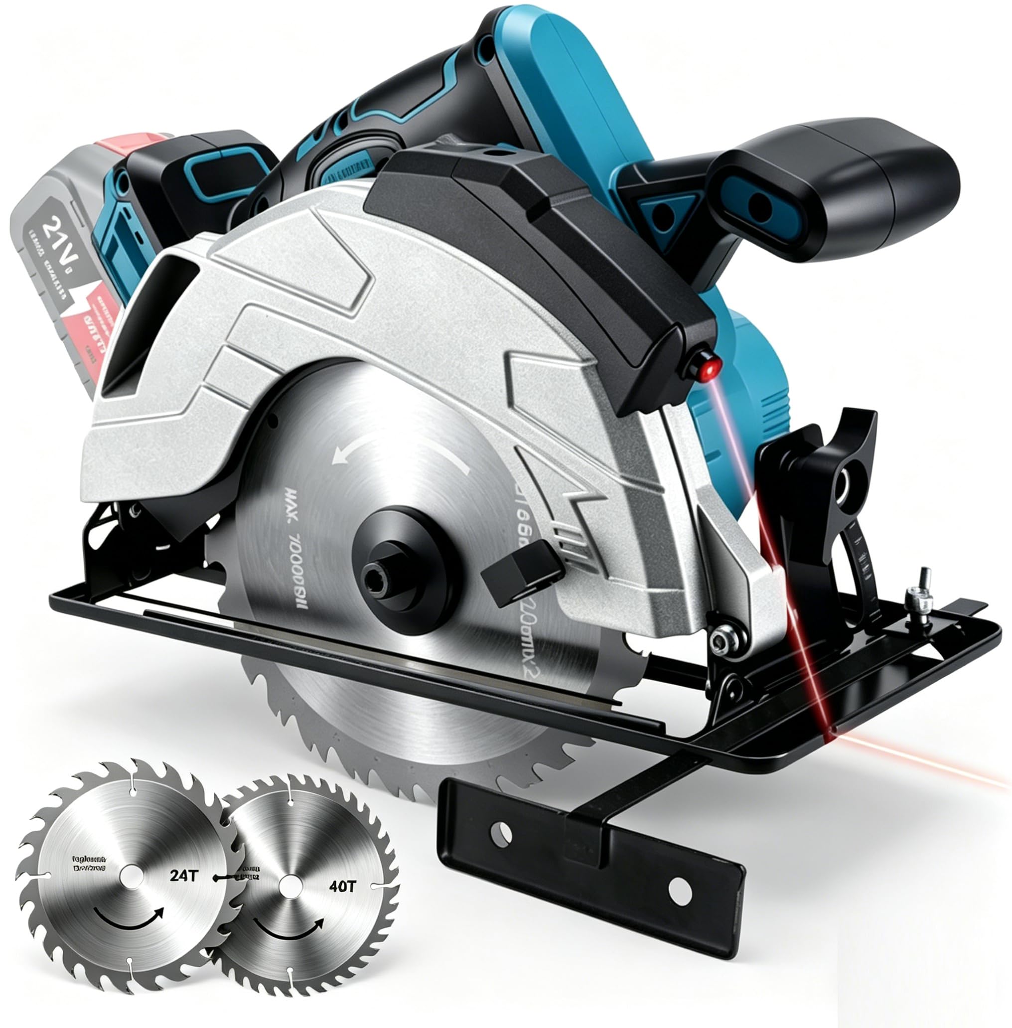 Professional Kreissäge kompatibel mit Makita 18 V Akku mit 2 Sägeblättern (185mm), Schnitttiefe: 60mm, Mit Laser, Handkreissäge, Akku-Kreissäge Bürstenlose Säge mit Einstellbarer Schnittwinkel Tiefe
