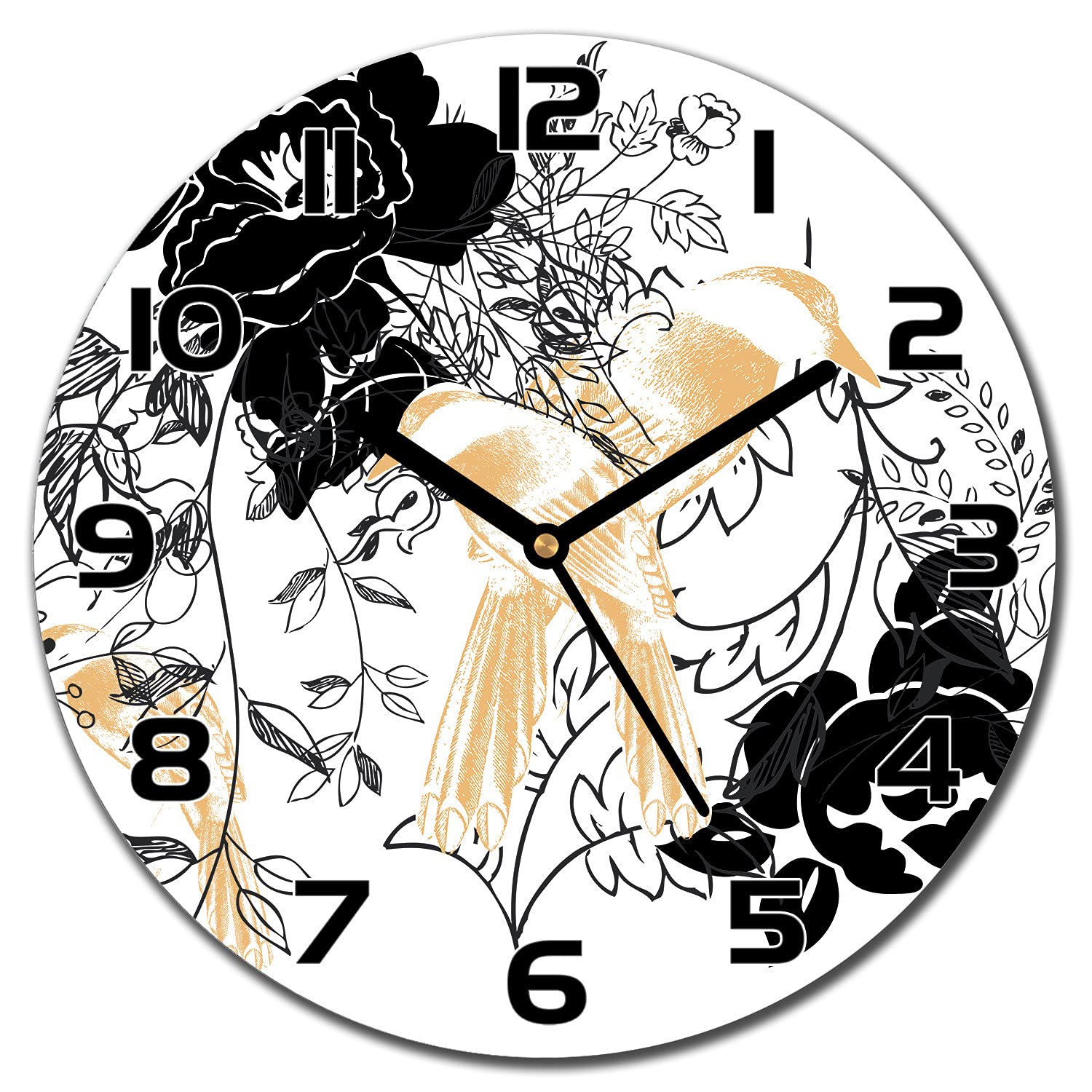 Horloge en verre 30 cm Fleur d'oiseaux Coloray pour la cuisine et le salon